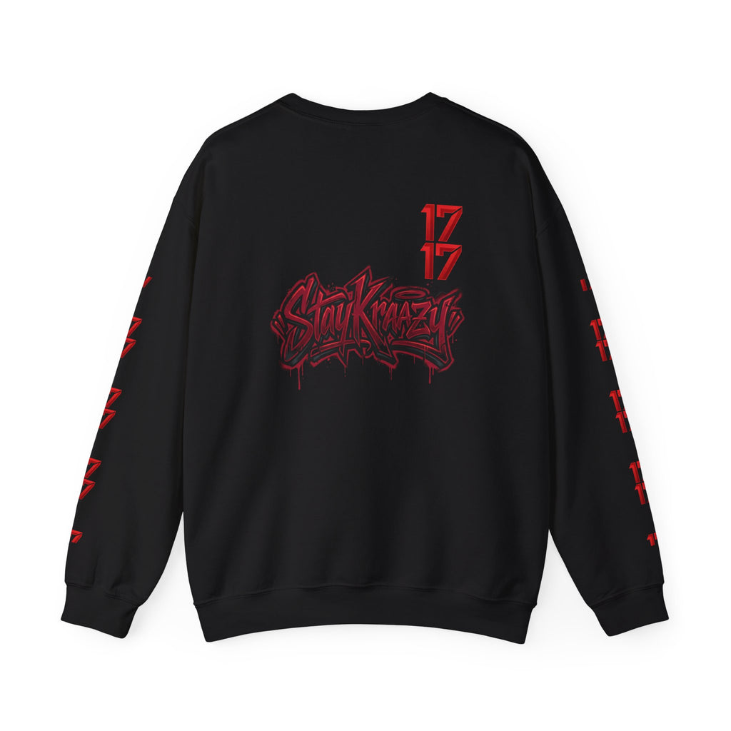 Streetwear Crewneck Sweatshirt — Graffiti 'Stay Krazy' Design with 17/17 Sleeve Accents