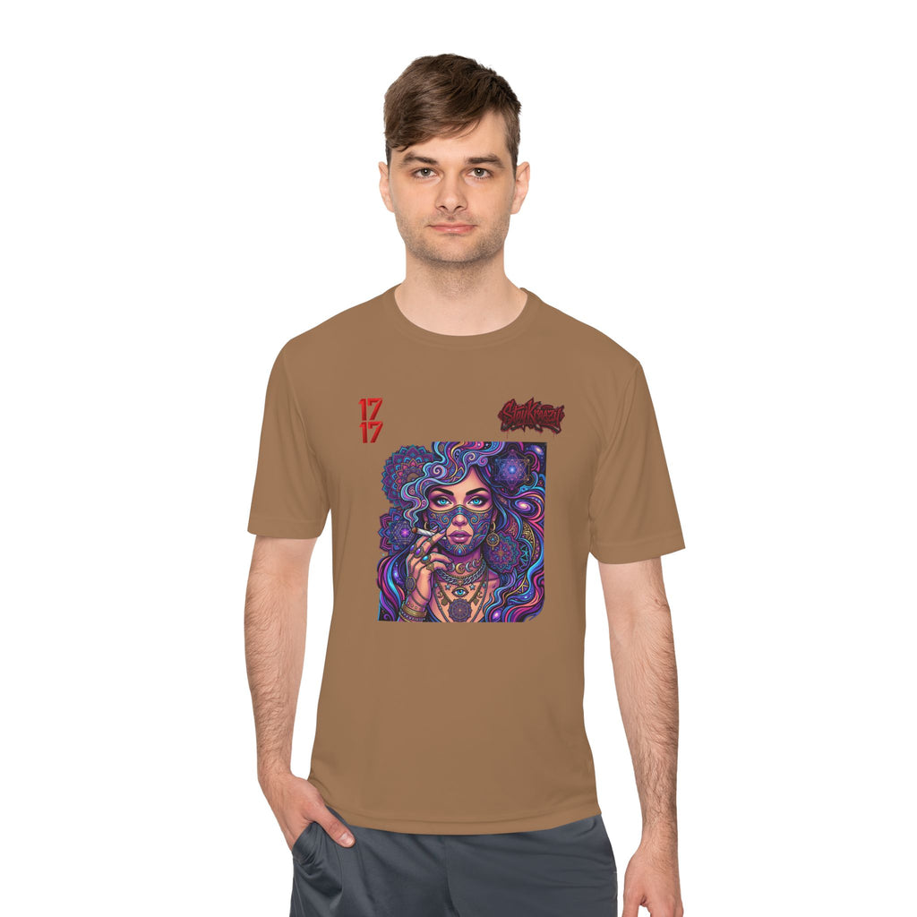 Psychedelic Woman Graphic Tee — Retro Cosmic Portrait Moisture‑Wicking Shirt