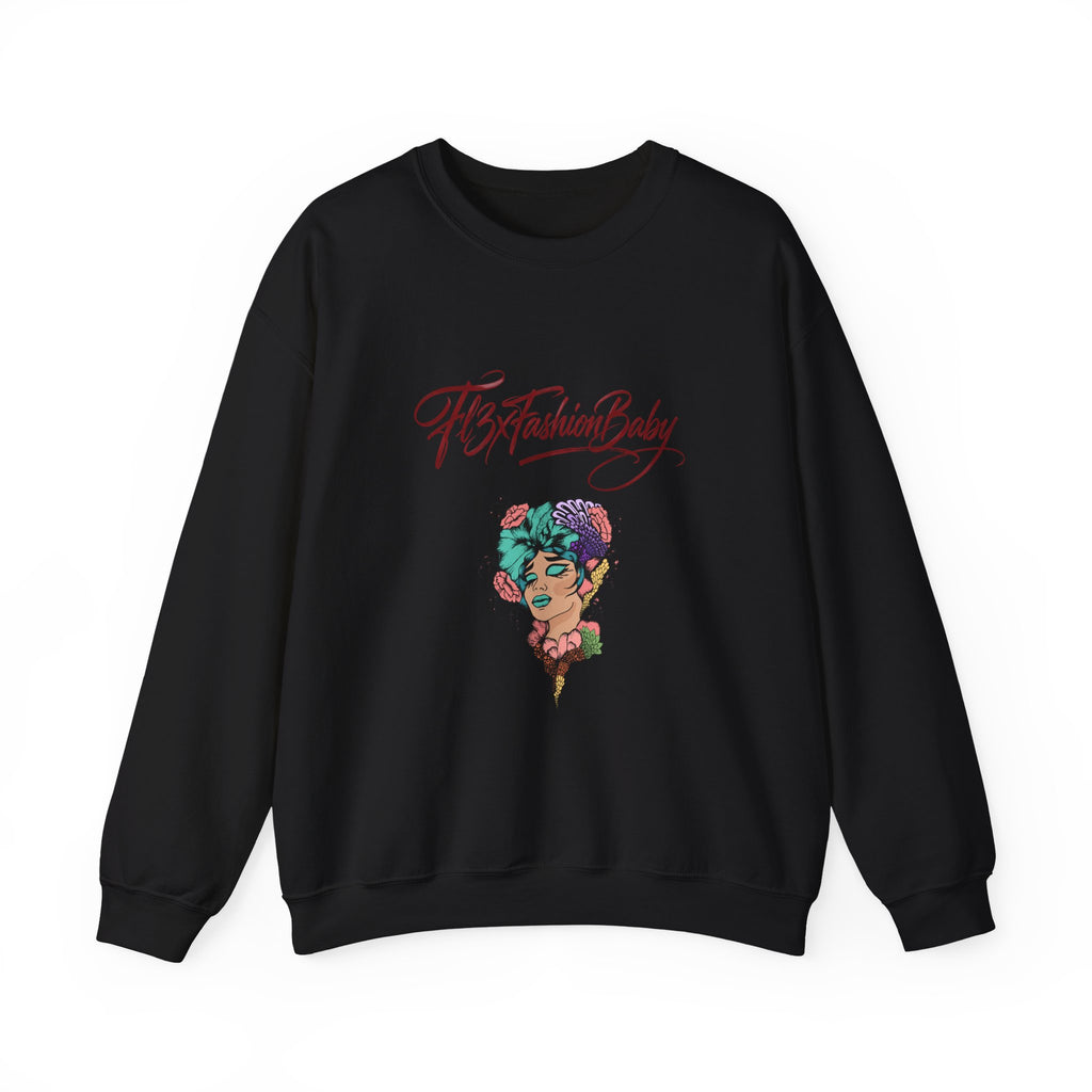 Crewneck Sweatshirt — "FitFashionBaby" Floral Afro Portrait