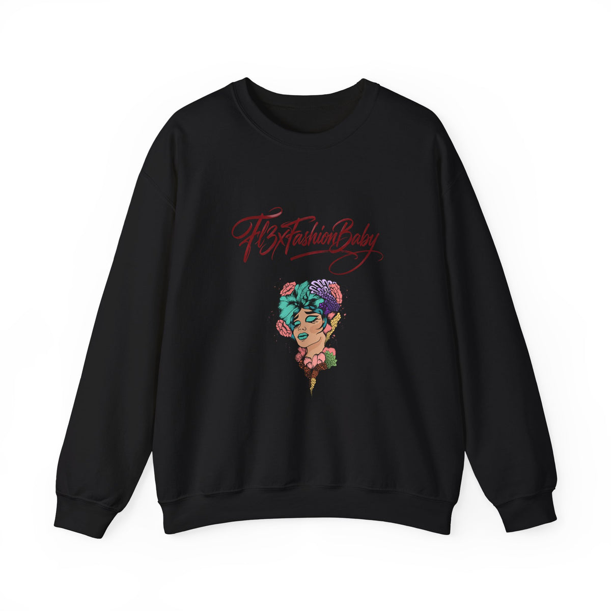 Crewneck Sweatshirt — "FitFashionBaby" Floral Afro Portrait