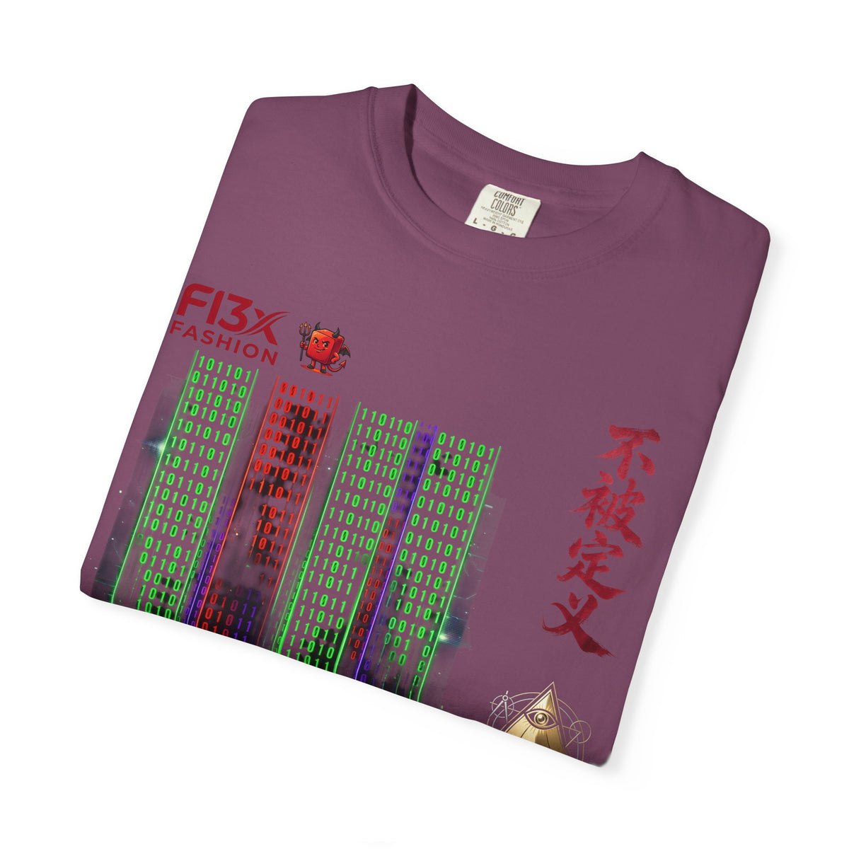Graphic T-Shirt — Futuristic Cityscape Design with Japanese Calligraphy