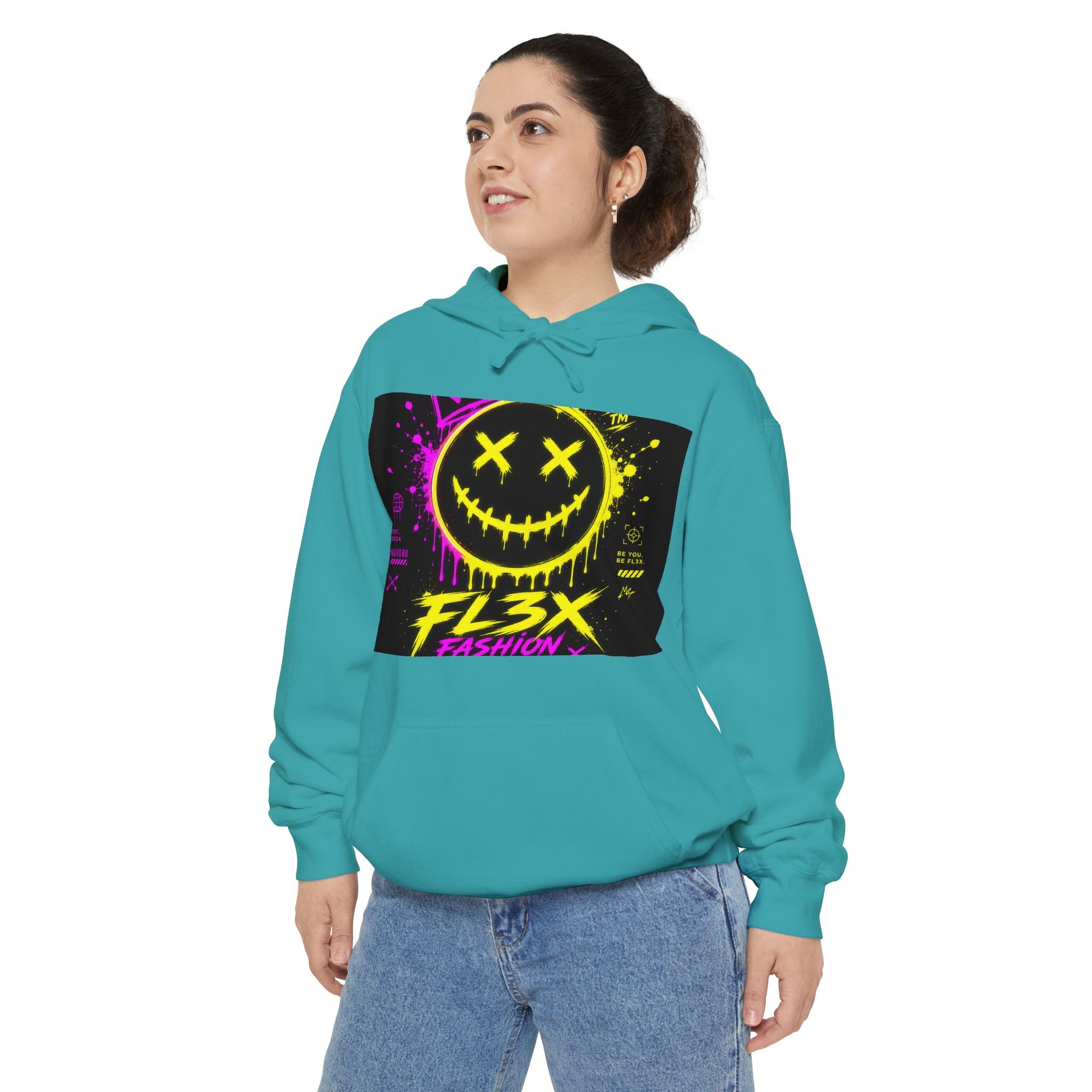 Graffiti Smiley Hoodie — FL3X Neon Streetwear Pullover