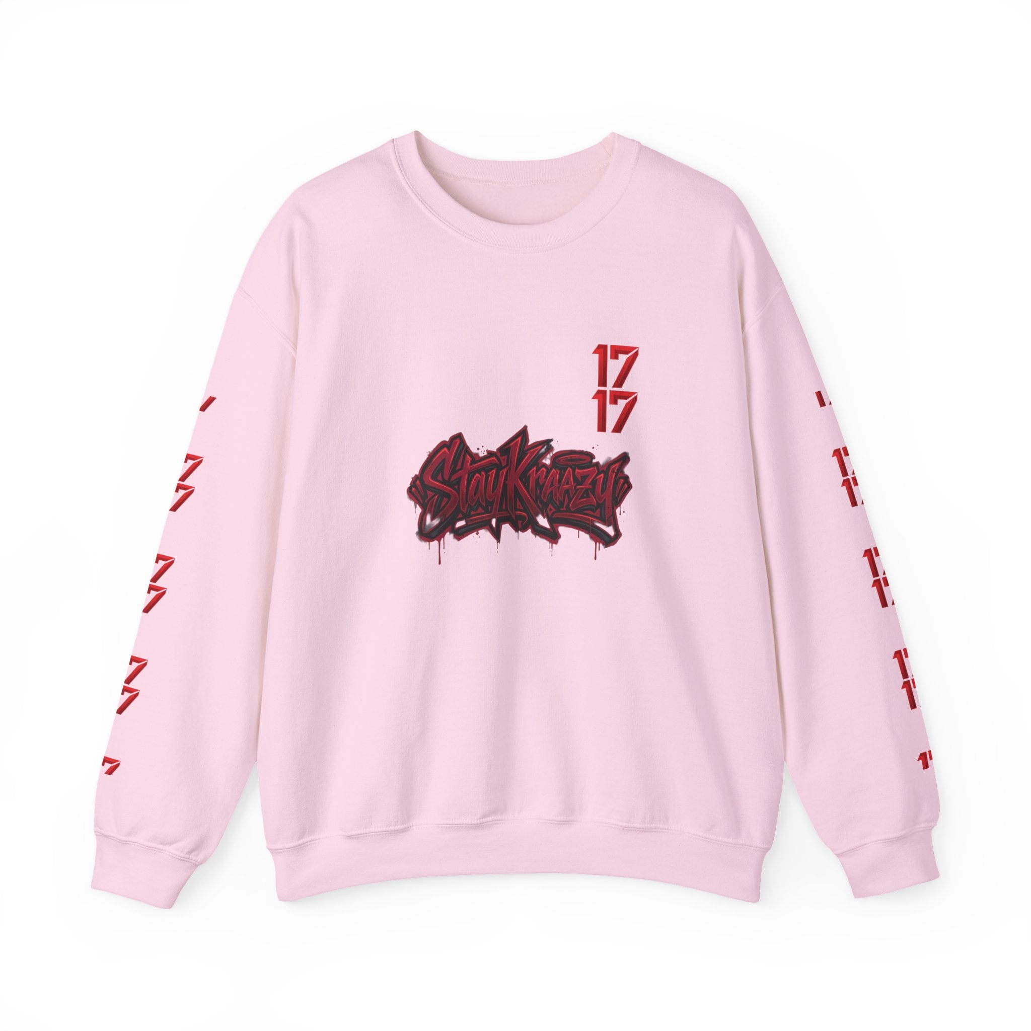 Streetwear Crewneck Sweatshirt — Graffiti 'Stay Krazy' Design with 17/17 Sleeve Accents