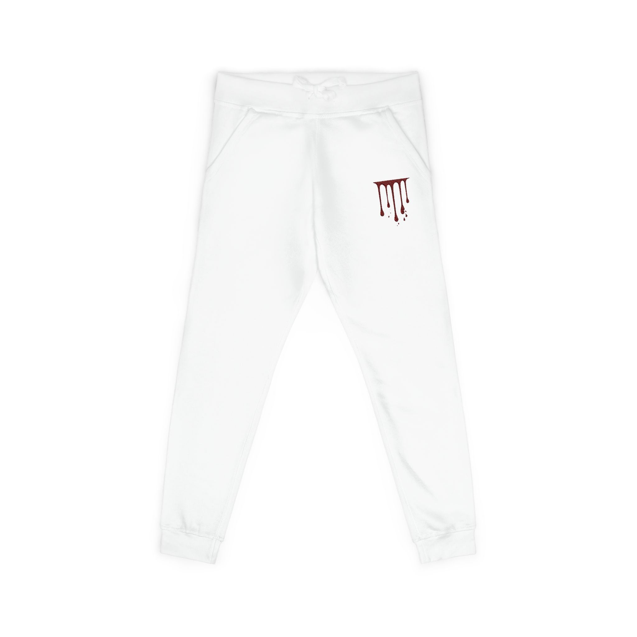 Embroidered Drip Horror Sweatpants — White Fleece Joggers