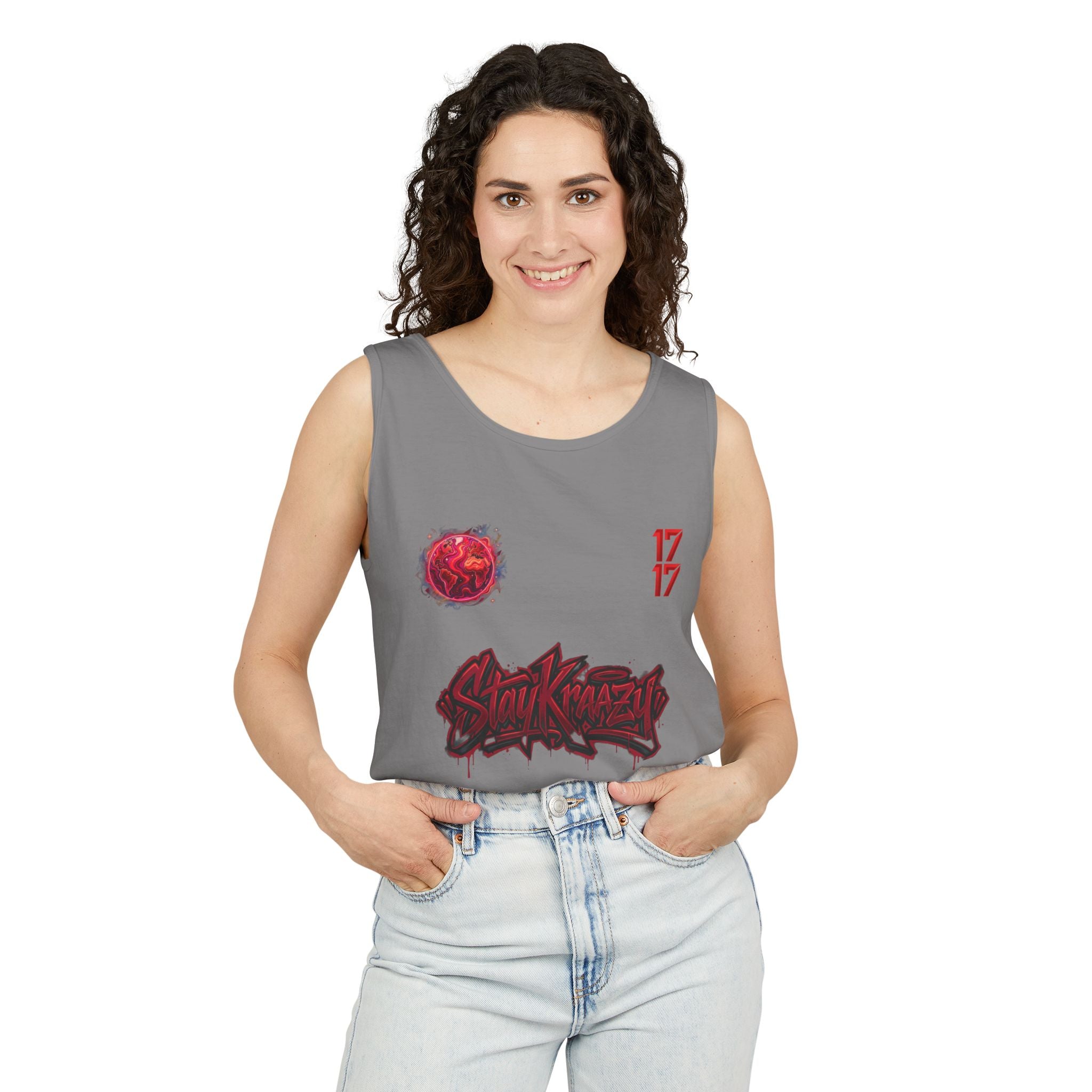 Red Planet Graphic Tank Top — '17/17' Streetwear Planet Design