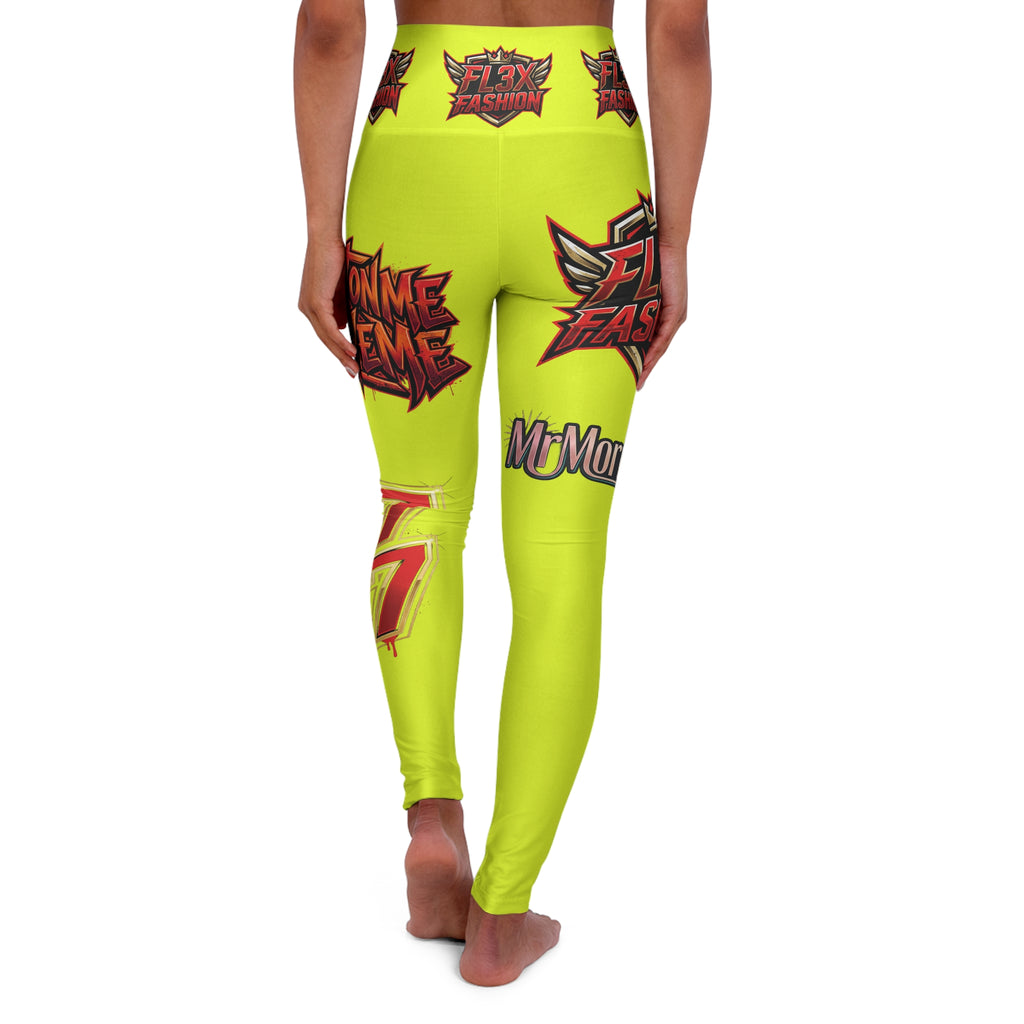 Neon Comic Pop High-Waisted Yoga Leggings — Graphic 'Fly Fashion' AOP
