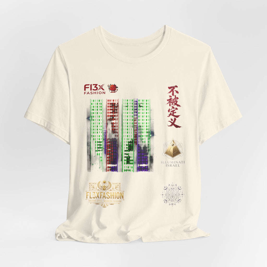 Abstract Cyber City Graphic Tee — 'Unclassified' Kanji Urban Tech T-Shirt
