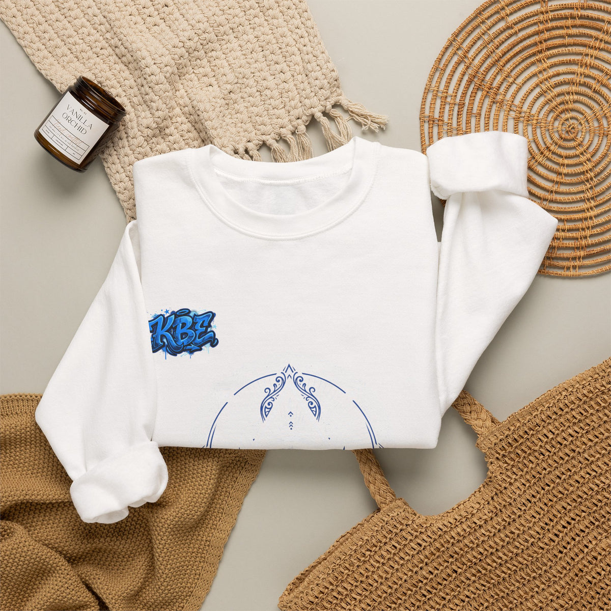 Crewneck Sweatshirt — Minimal Blue Mandala Graphic Crewneck