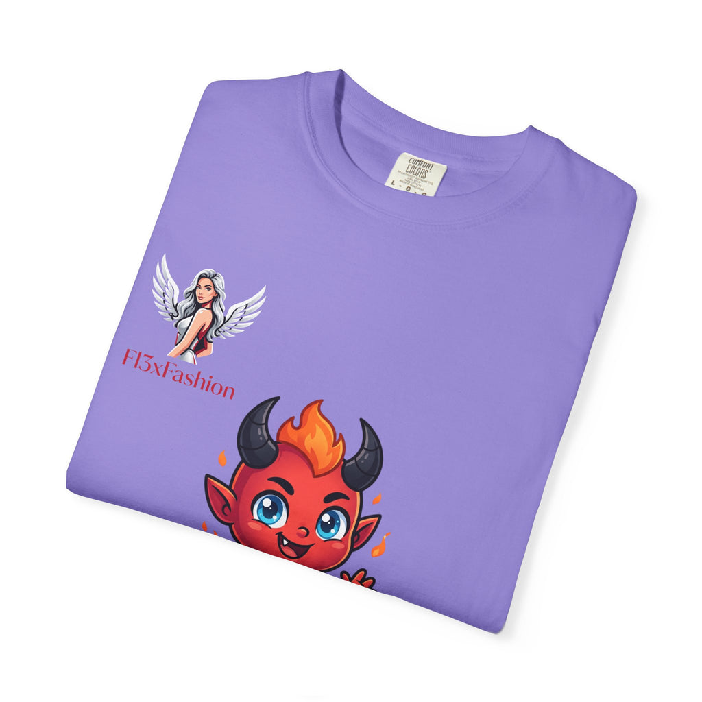 Devil Cartoon Graphic T-Shirt — Fiery Cute Demon Design