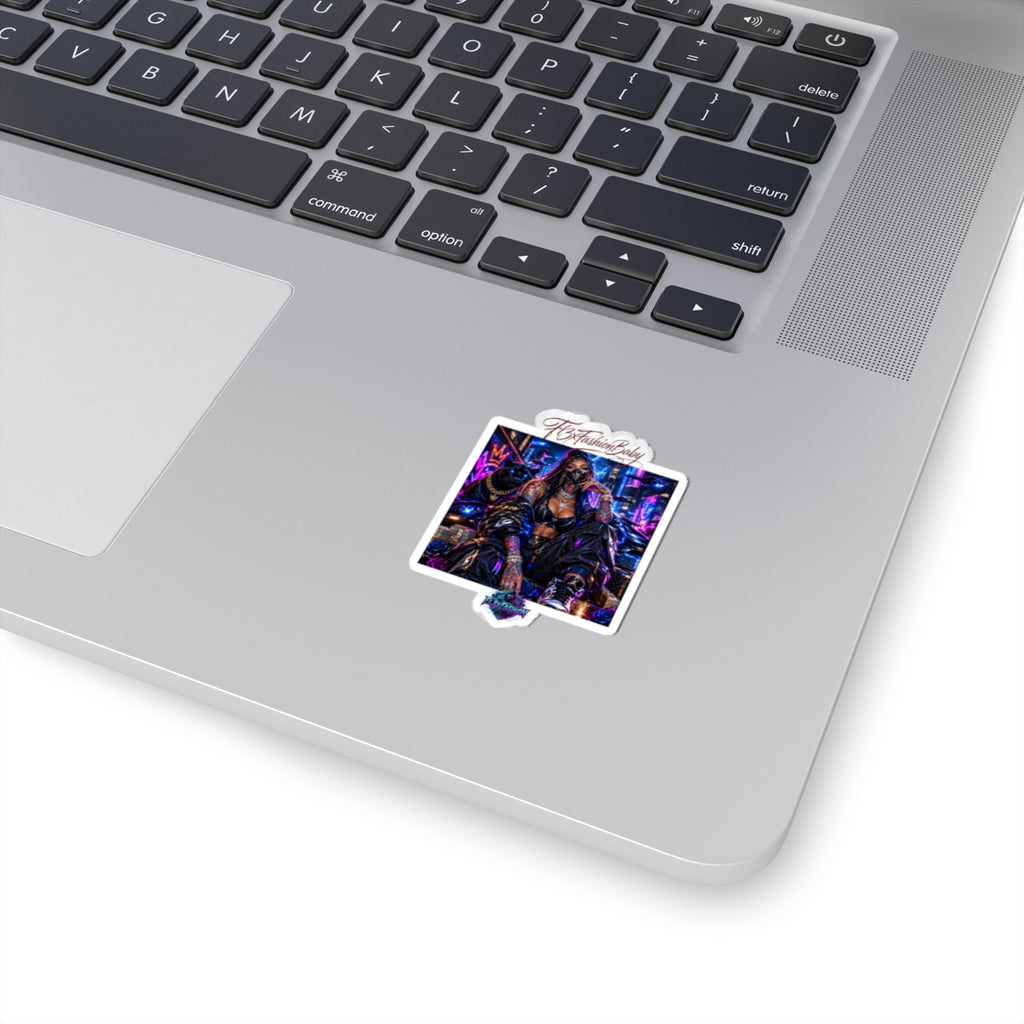 Cyberpunk Queen Kiss-Cut Sticker — Neon Streetwear Laptop Decal