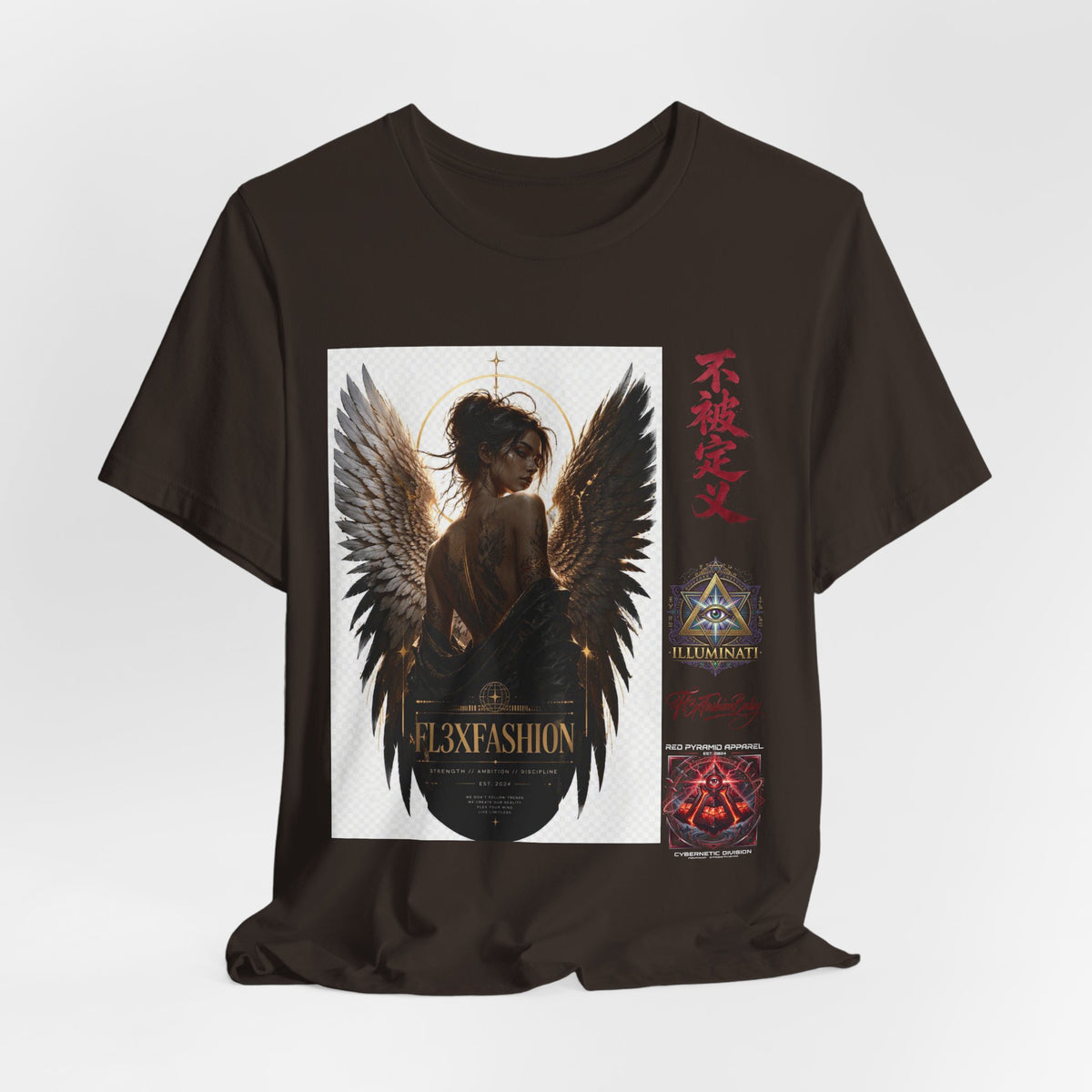 Angel Wings Graphic Tee — '不被定义' Asian-Inspired Dark Angel T-Shirt