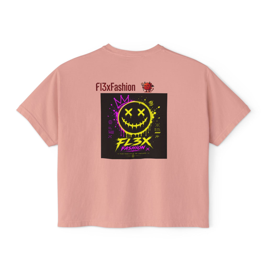 Women's Boxy Tee - Neon Smiley "FL3X" Graphic Streetwear