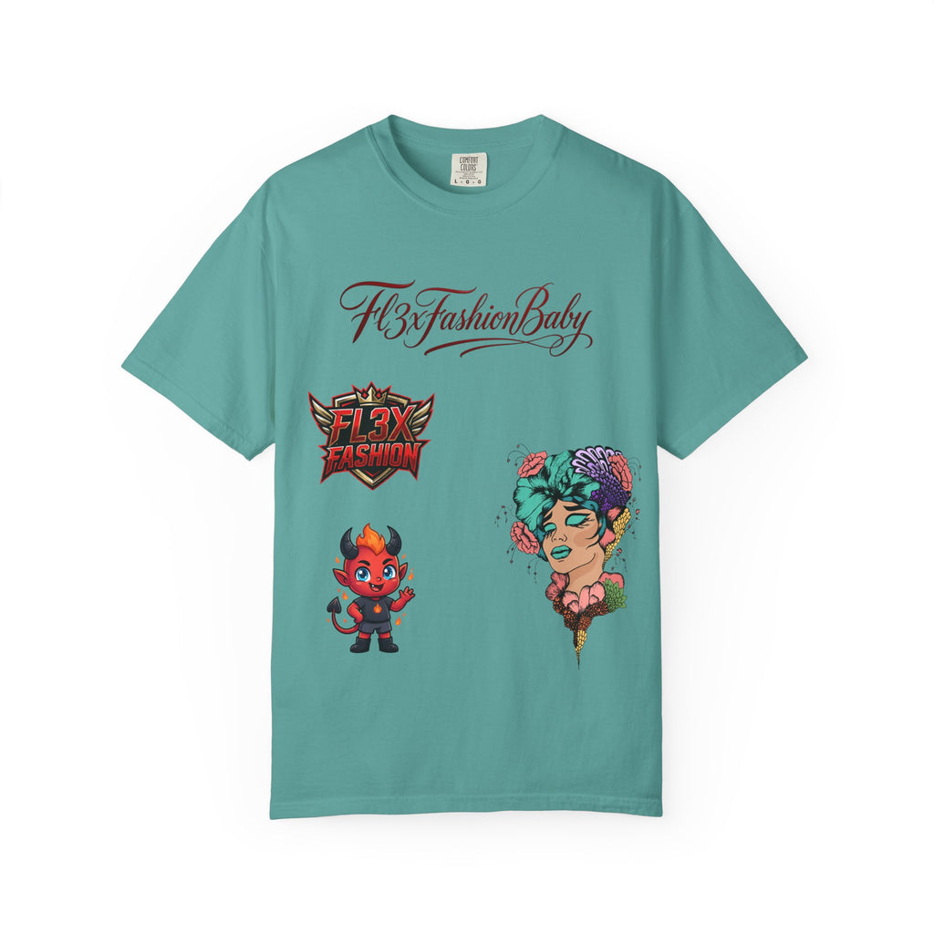 Artistic Floral Portrait T-Shirt — 'Fl3xFashionBaby' Graphic Tee