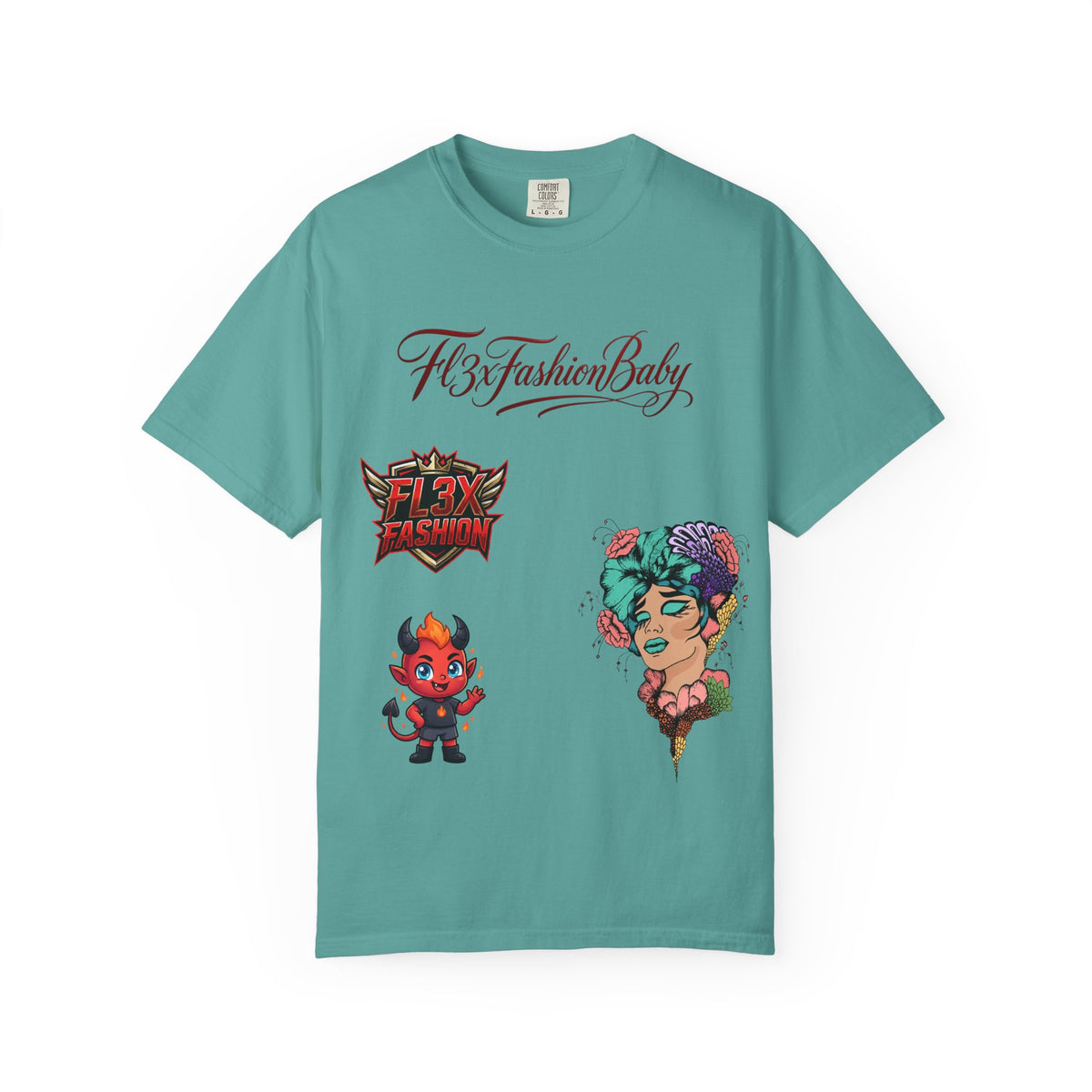 Artistic Floral Portrait T-Shirt — 'Fl3xFashionBaby' Graphic Tee
