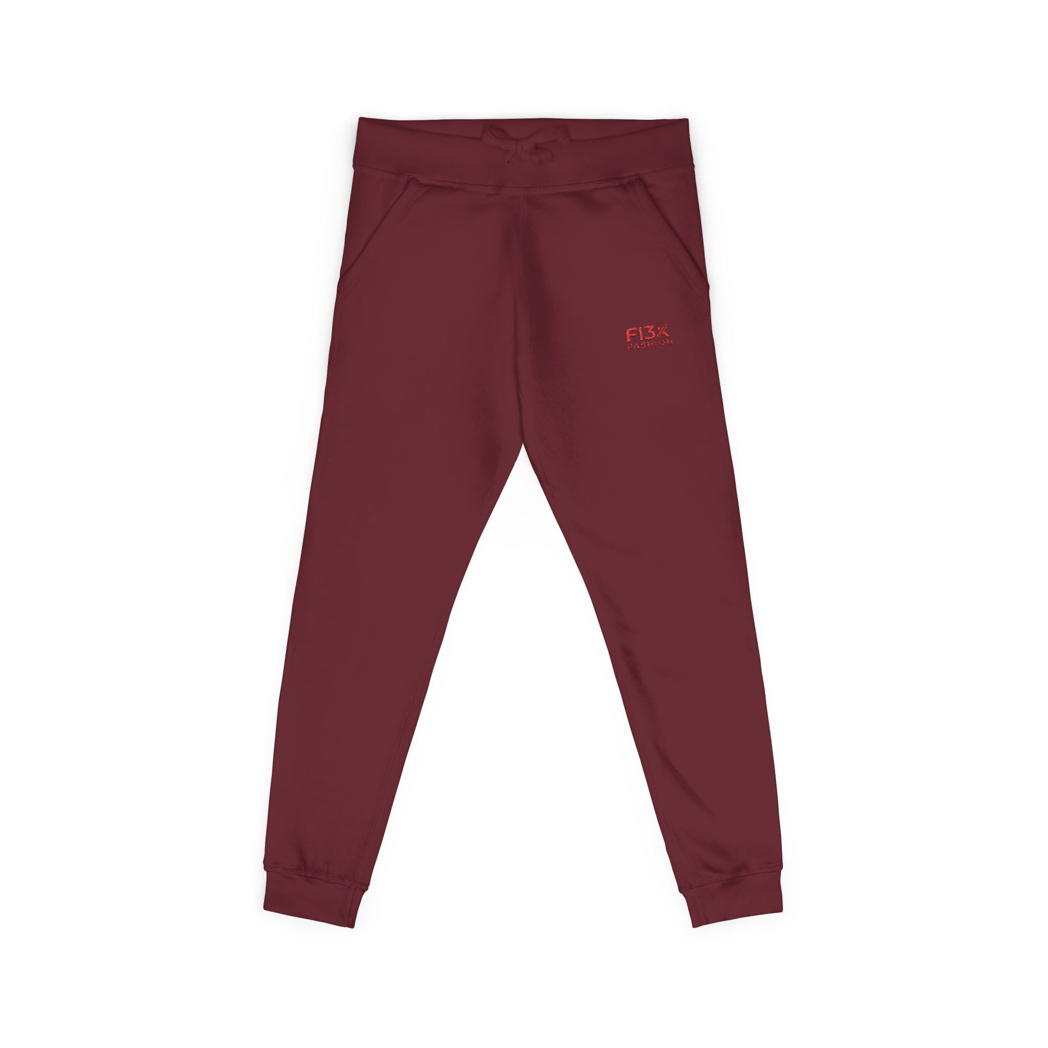 Embroidered Cozy Sweatpants — Minimal Red Logo Fleece Joggers