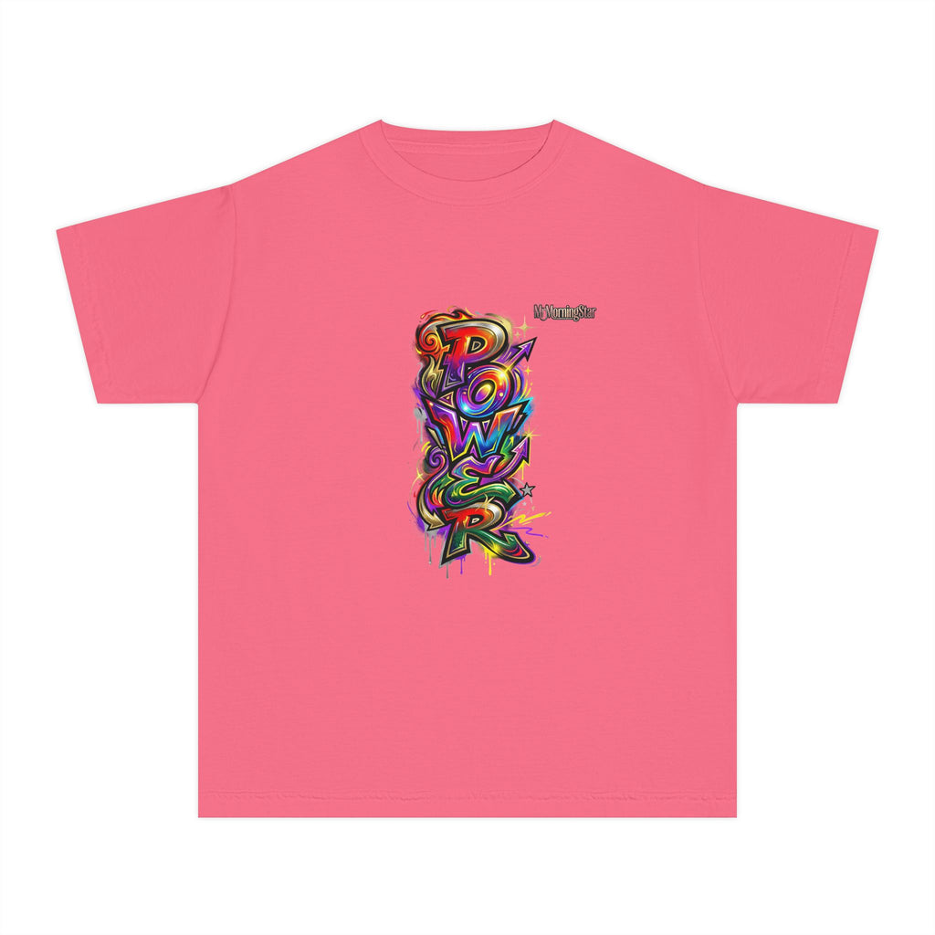 Youth Tee - Colorful 'Power' Graffiti Vertical Graphic