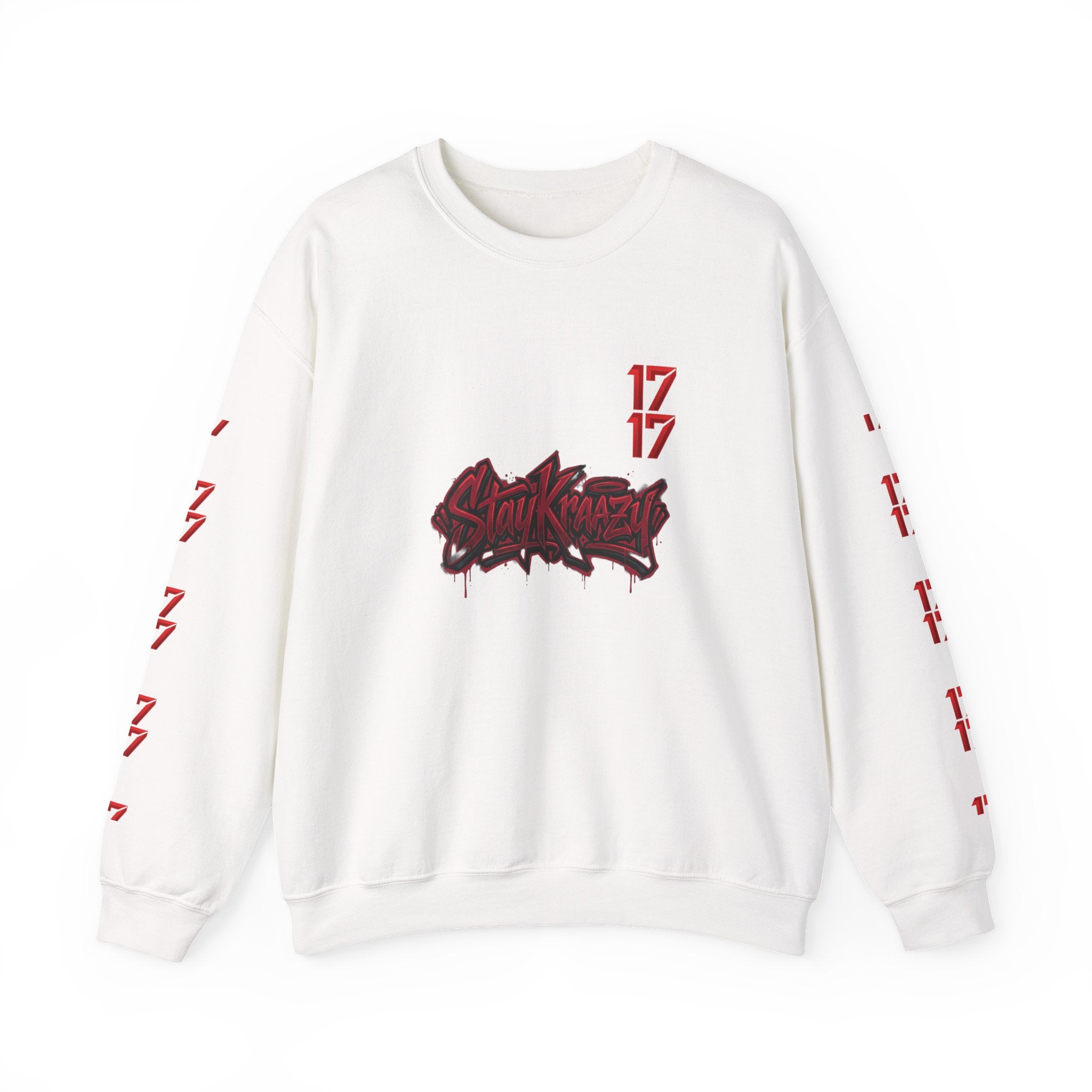 Streetwear Crewneck Sweatshirt — Graffiti 'Stay Krazy' Design with 17/17 Sleeve Accents
