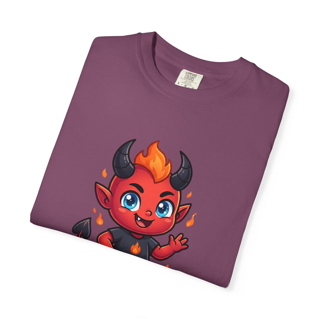 Devil Baby Graphic T-Shirt — Cute Red Demon Cartoon Tee with "FBfashionBaby" Script