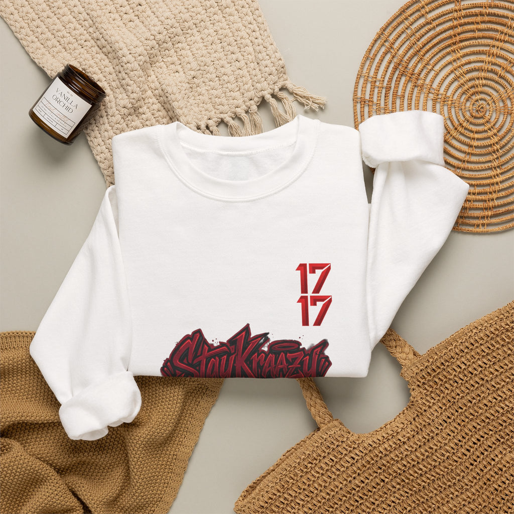 Streetwear Crewneck Sweatshirt — Graffiti 'Stay Krazy' Design with 17/17 Sleeve Accents