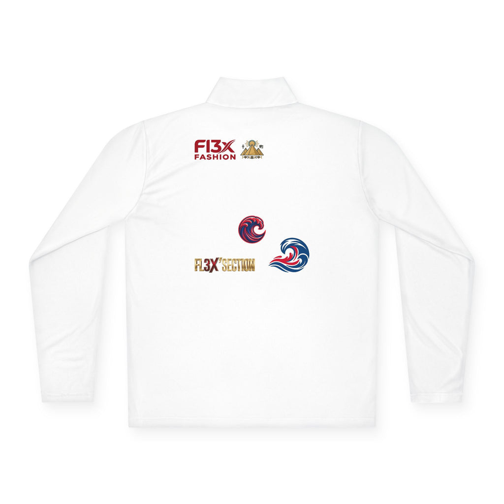 Quarter-Zip Pullover — Coastal Wave Logo Pullover with Back Graphic