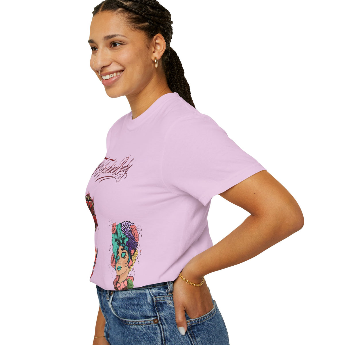 Artistic Floral Portrait T-Shirt — 'Fl3xFashionBaby' Graphic Tee