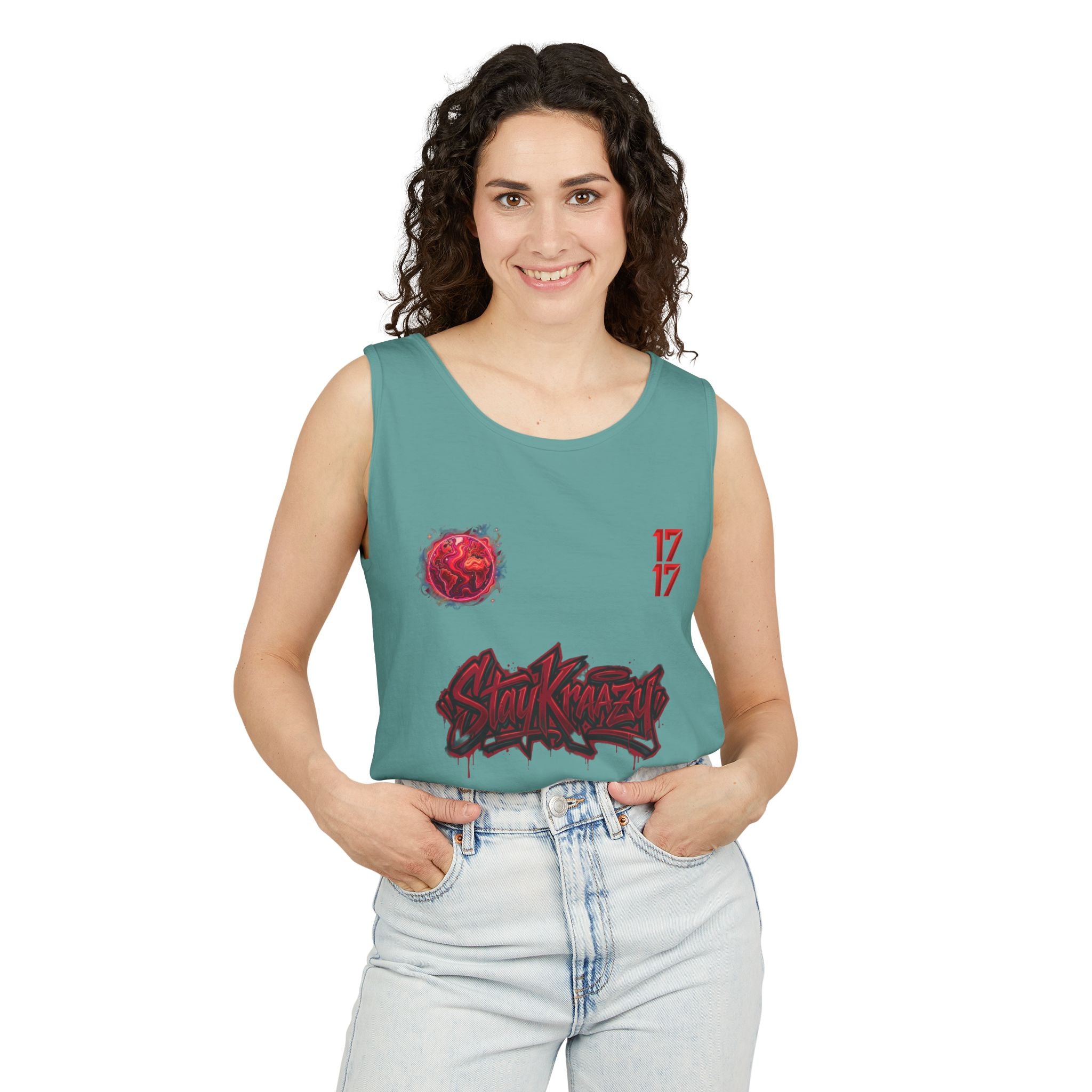 Red Planet Graphic Tank Top — '17/17' Streetwear Planet Design