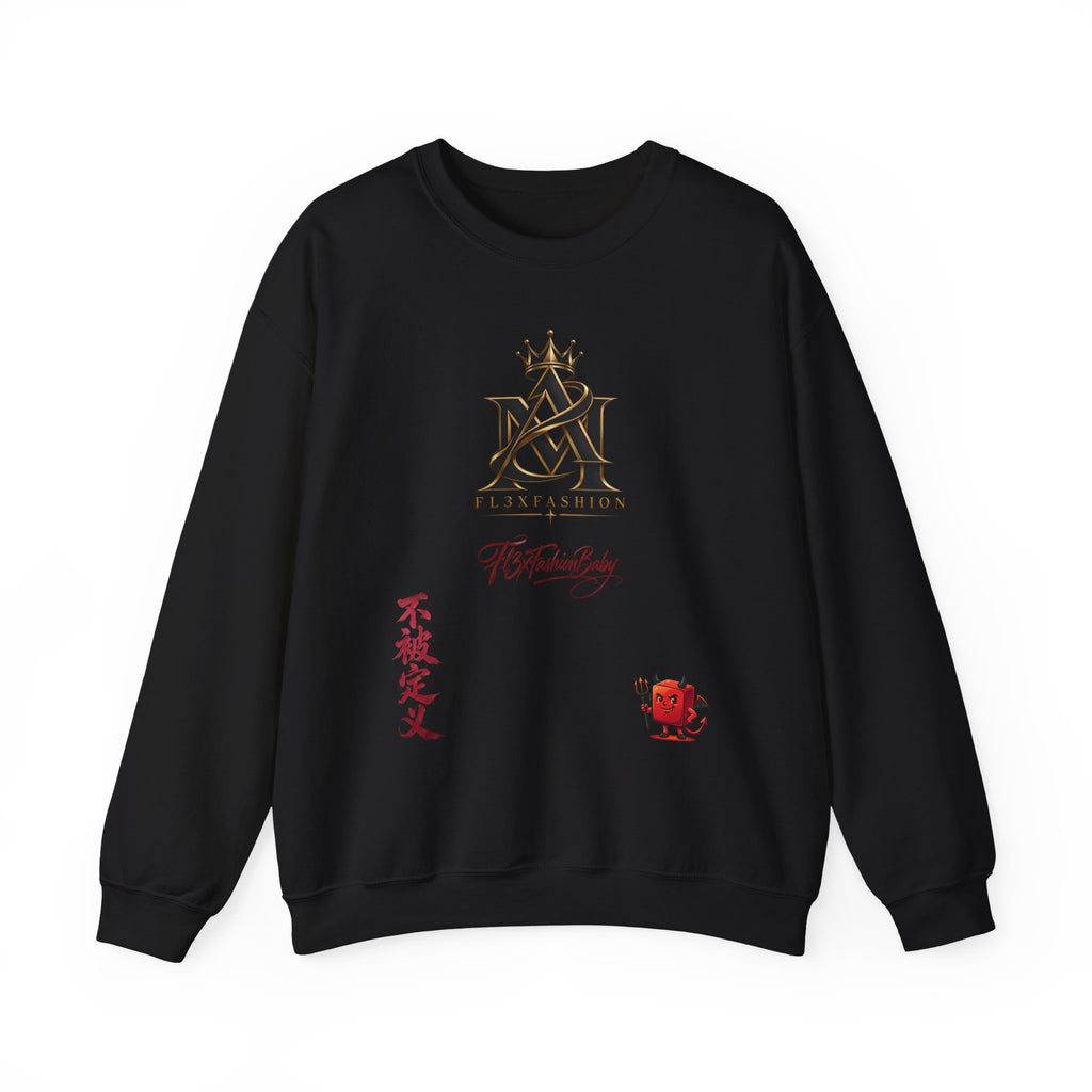 Asian-Inspired Logo Crewneck Sweatshirt — Monogram, Kanji & Lucky Charm Design