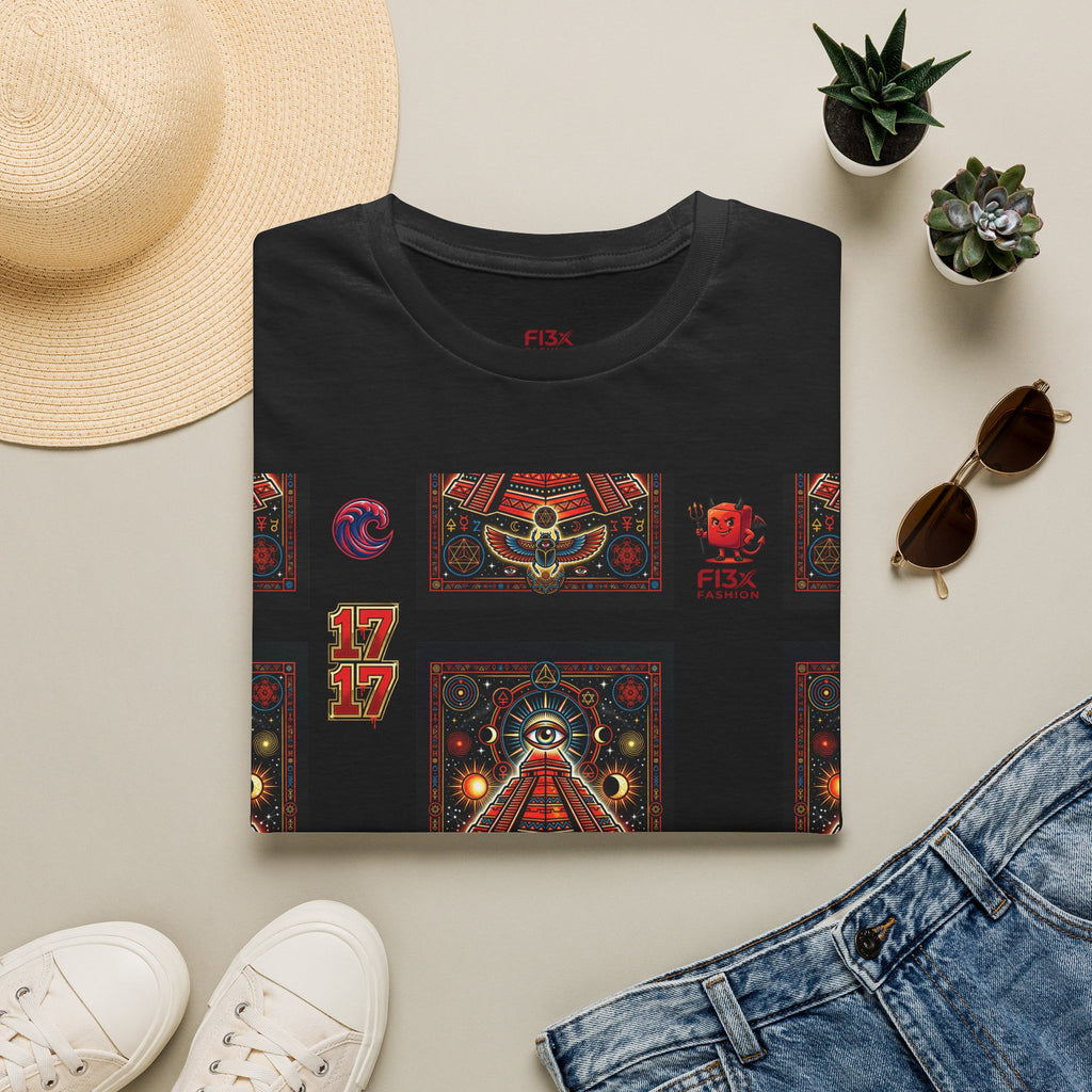 T-Shirt — Retro Cosmic Tarot Graphic with '17' Mystic Symbols