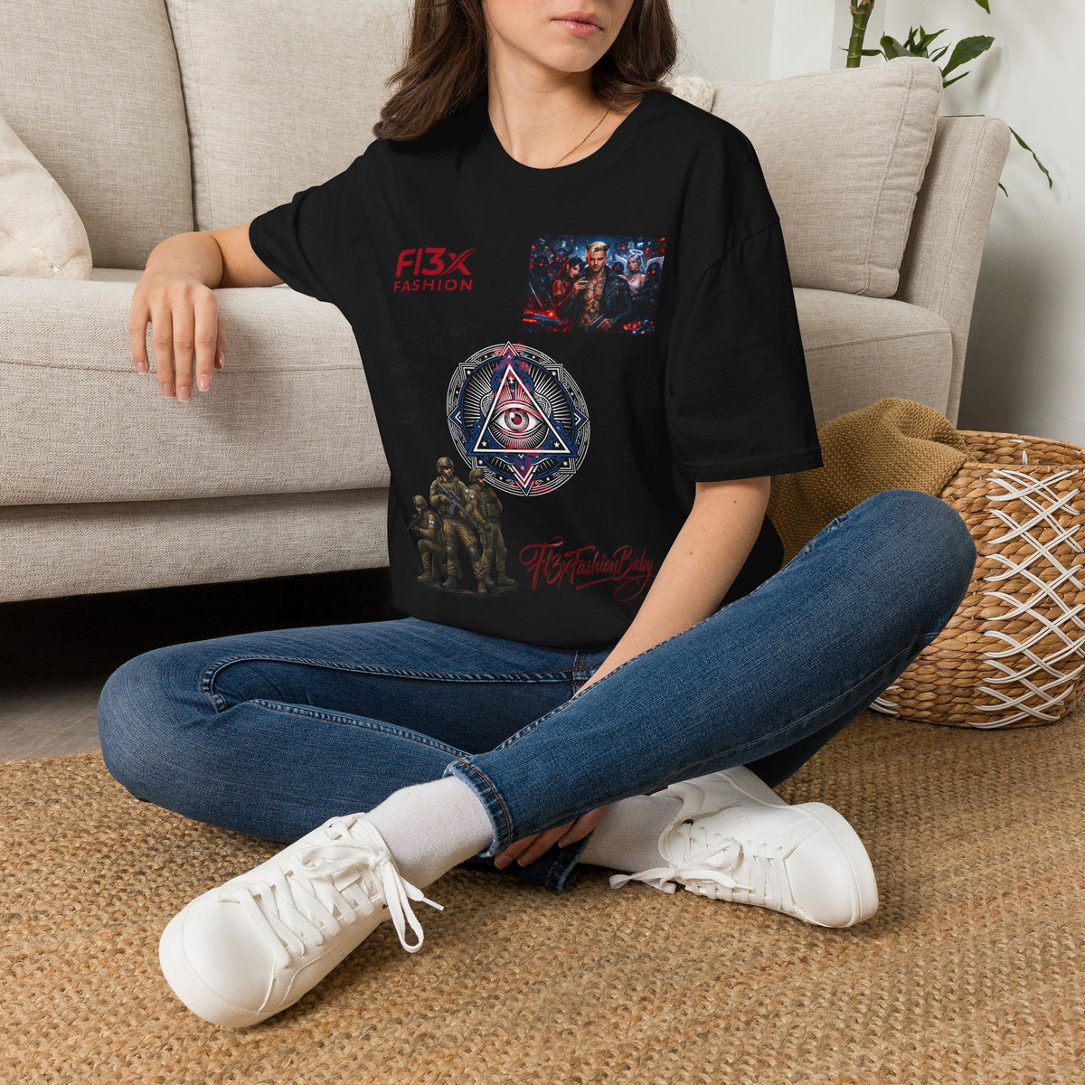 Graphic T-Shirt — F13X Fashion Collage Tee (Surfing Wave & Retro Crew)