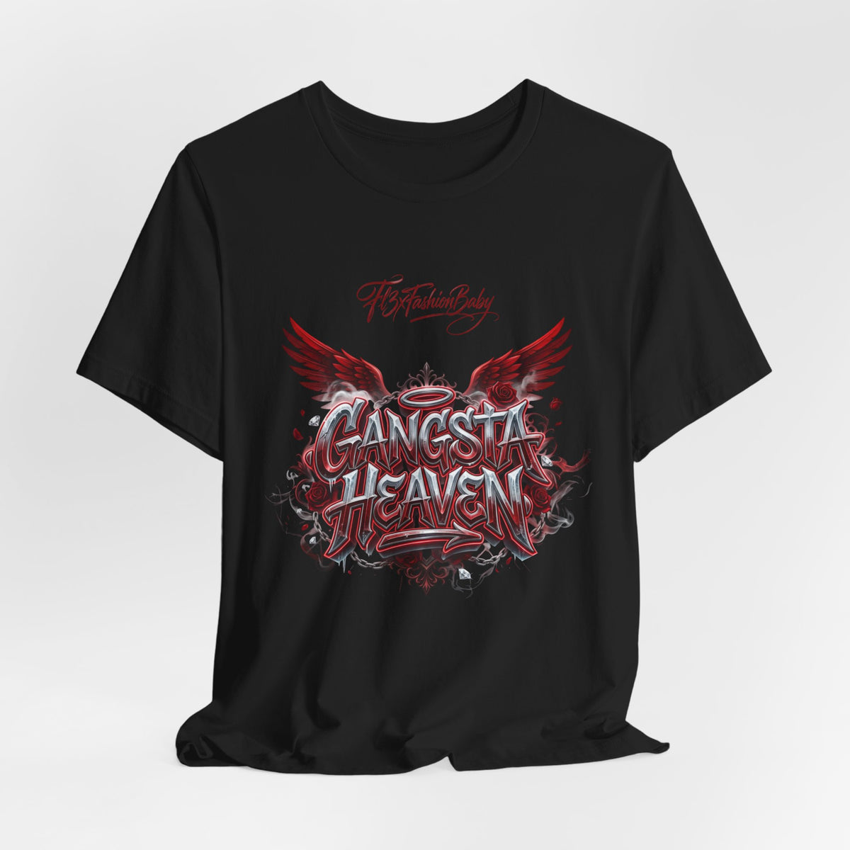 Gangsta Heaven Graphic Tee — Urban Winged Script T-Shirt
