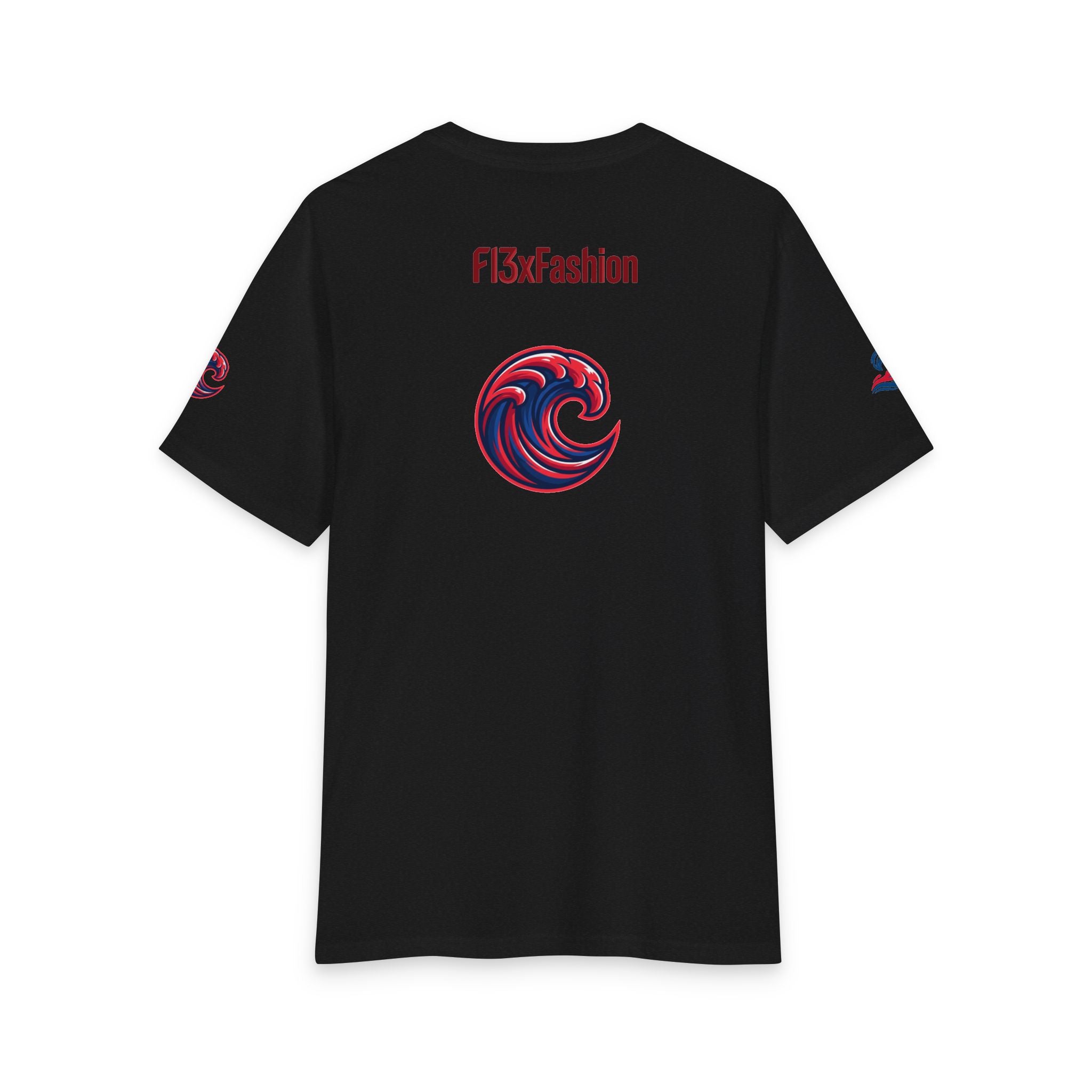 Graphic Tee — 'F13x Fashion' Red & Blue Wave Art T-Shirt