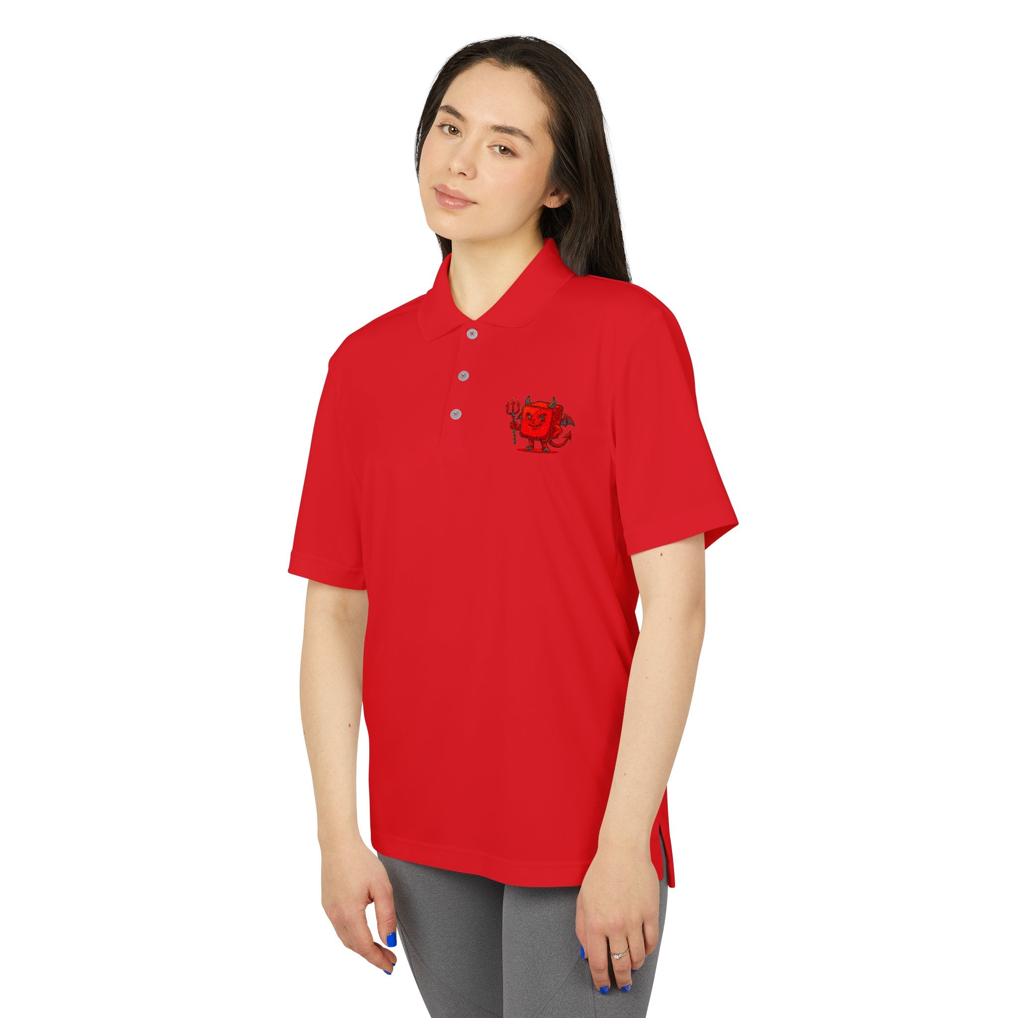 Red Devil Logo Polo Shirt — Embroidered Small Chest Graphic, Golf & Casual Wear