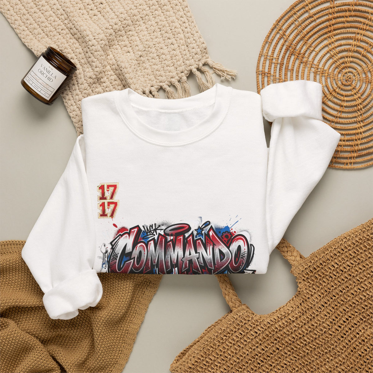 Crewneck Sweatshirt — 'Commando Soldier' Graffiti Graphic Crewneck