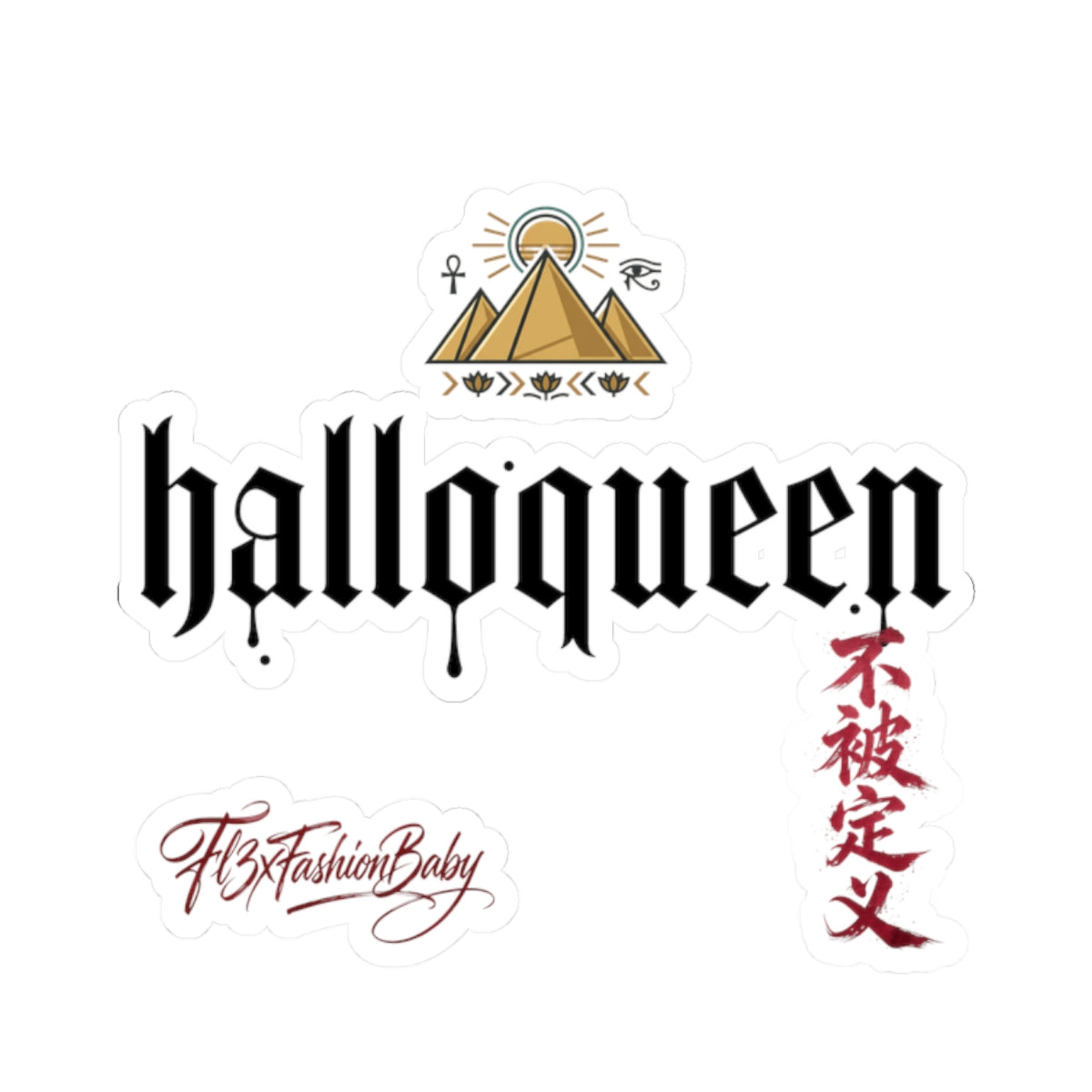 Halloqueen Kiss-Cut Sticker Pack — Gothic Logo, Pyramid & Script Decals
