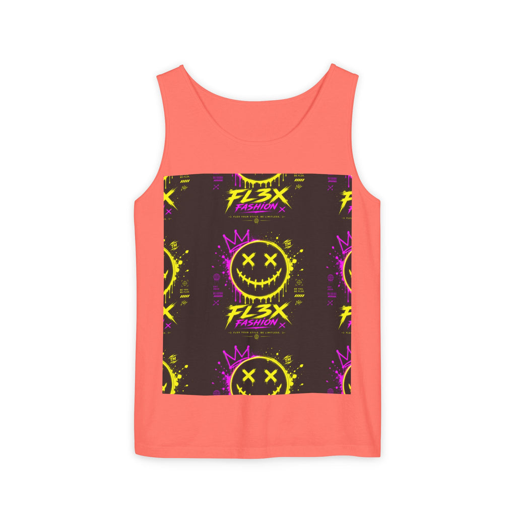 FL3X Fashion Graphic Tank Top — Neon Smiley & Devil Logo Streetwear