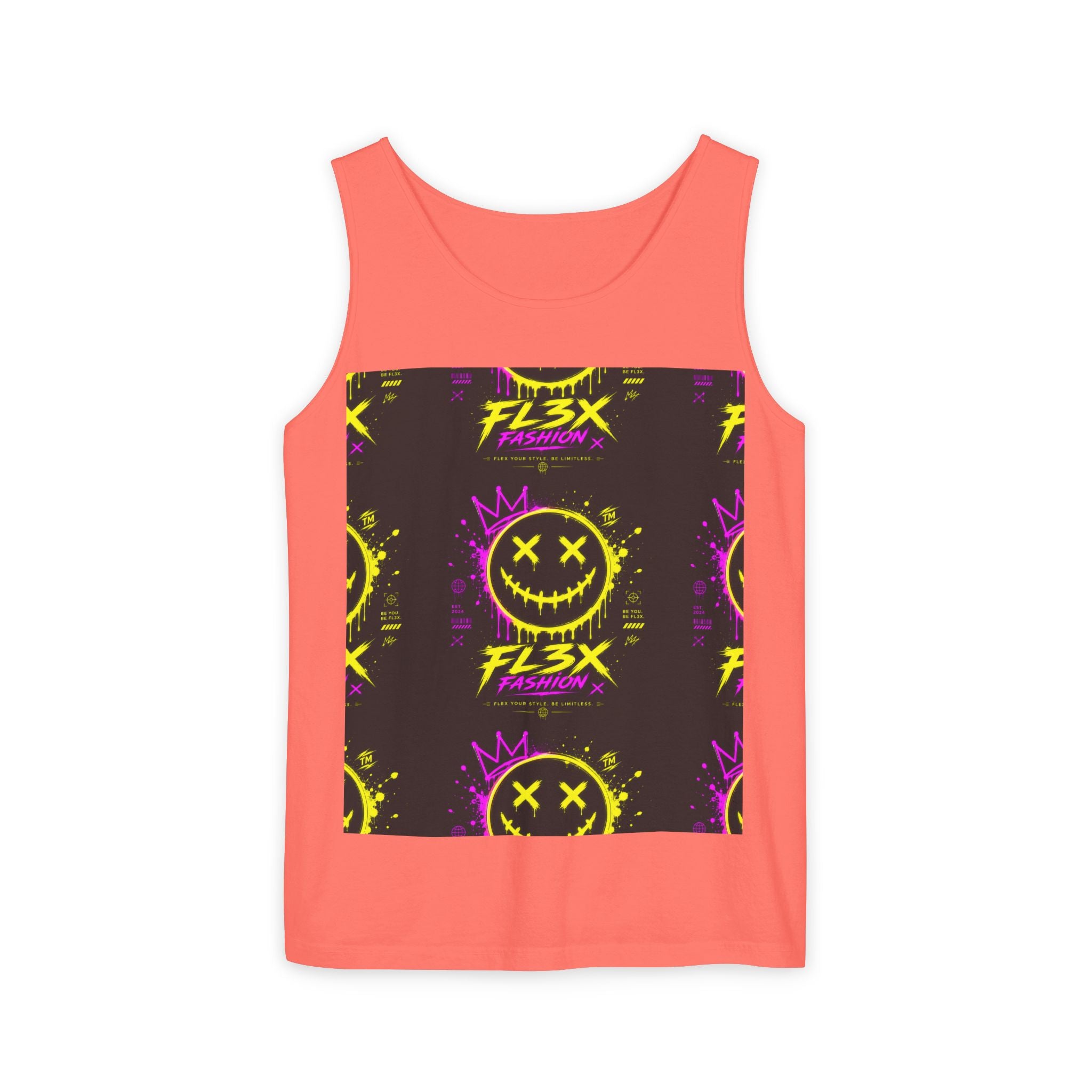 FL3X Fashion Graphic Tank Top — Neon Smiley & Devil Logo Streetwear