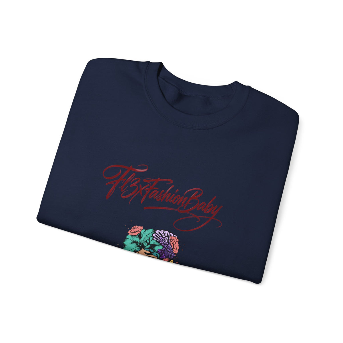 Crewneck Sweatshirt — Floral Femme Portrait “FitFashionBaby” Graphic