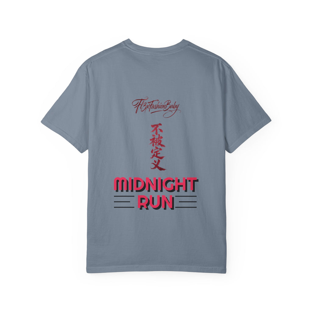 Midnight Run Tee — Vertical Japanese Script Graphic T-Shirt