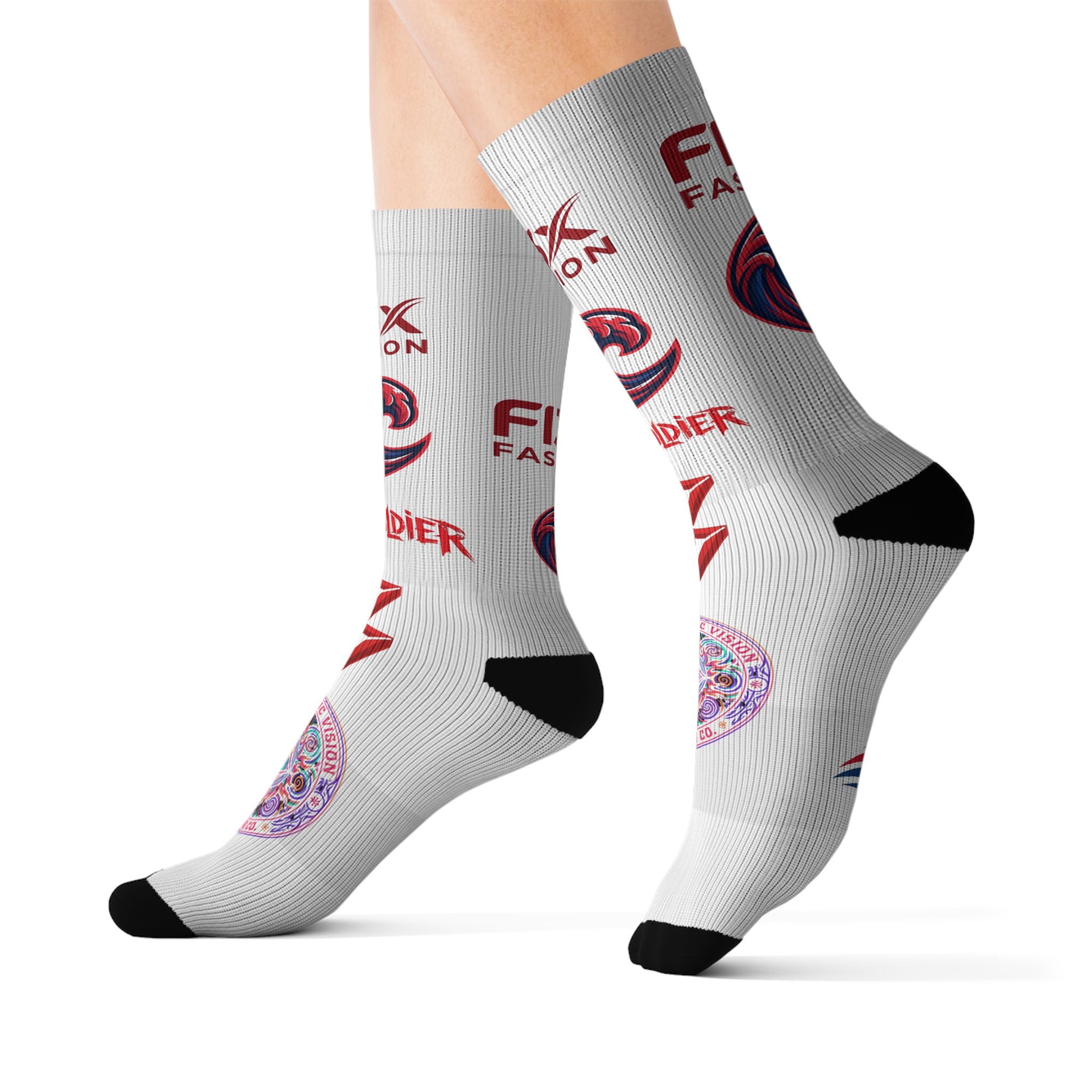 Custom Sublimation Logo Socks — F13X Fashion Branded Crew Socks