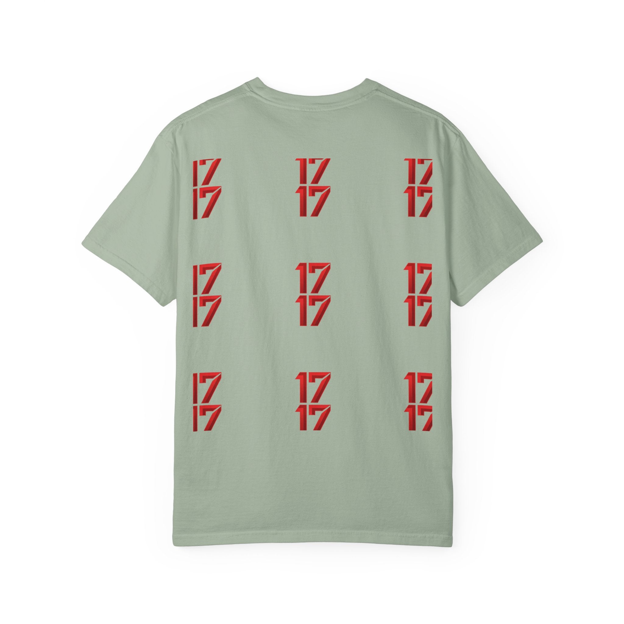 17 Pattern Graphic T-Shirt — Repeating Red Logo Tee