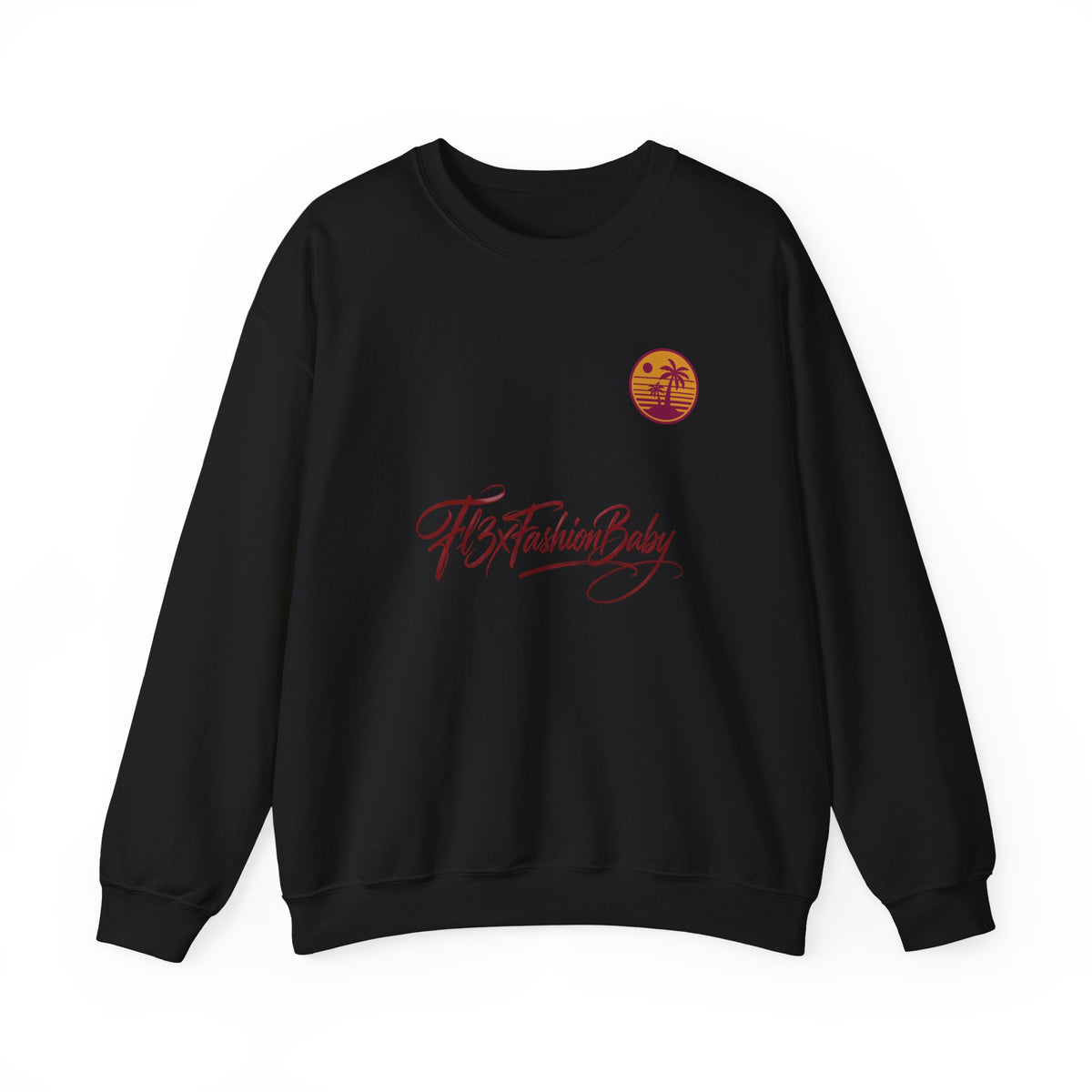 Crewneck Sweatshirt — 'FB3FashionBaby' Script with Sunset Logo