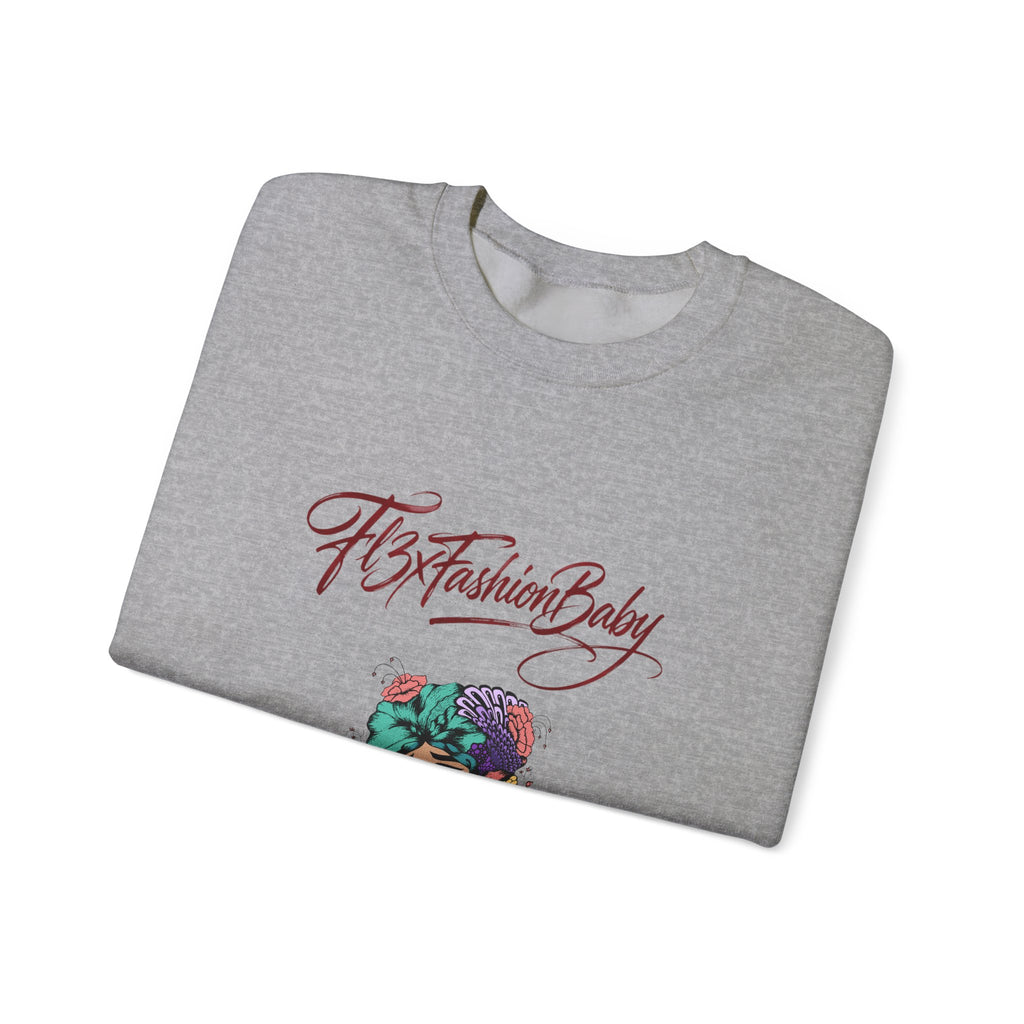 Crewneck Sweatshirt — Floral Femme Portrait “FitFashionBaby” Graphic