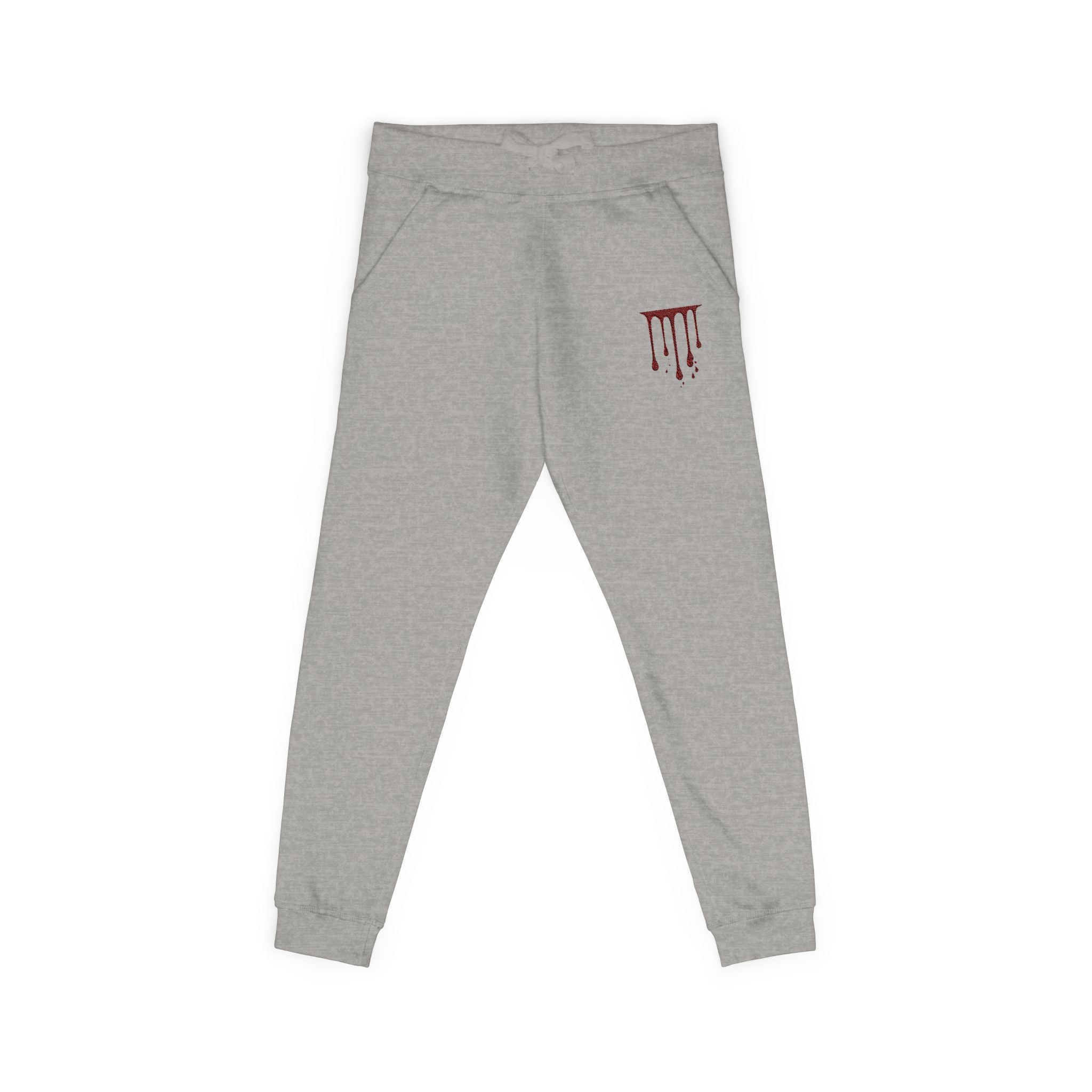 Embroidered Drip Horror Sweatpants — White Fleece Joggers