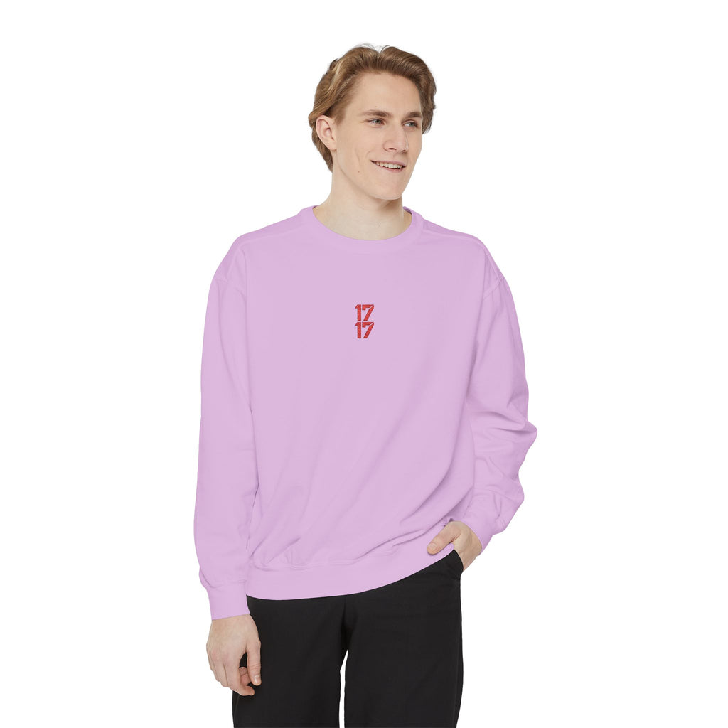 Sweatshirt — Minimal Red "17/17" Chest Logo Garment-Dyed Crew