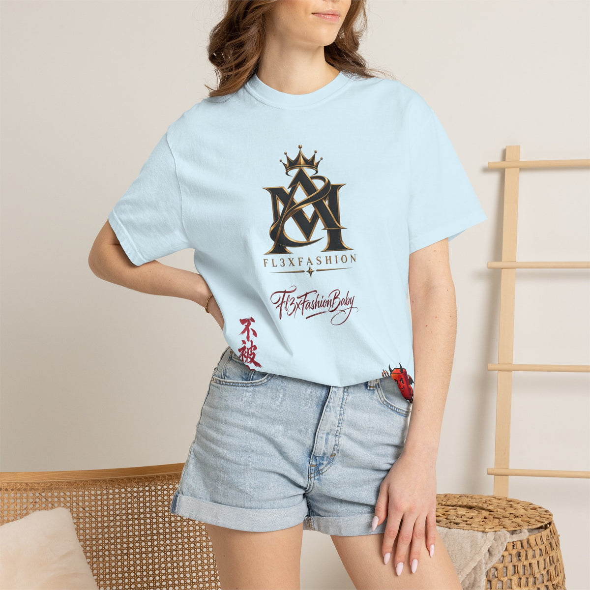 Graphic T-Shirt — Urban Asian-Inspired Logo Tee with Kanji & Devil Icon