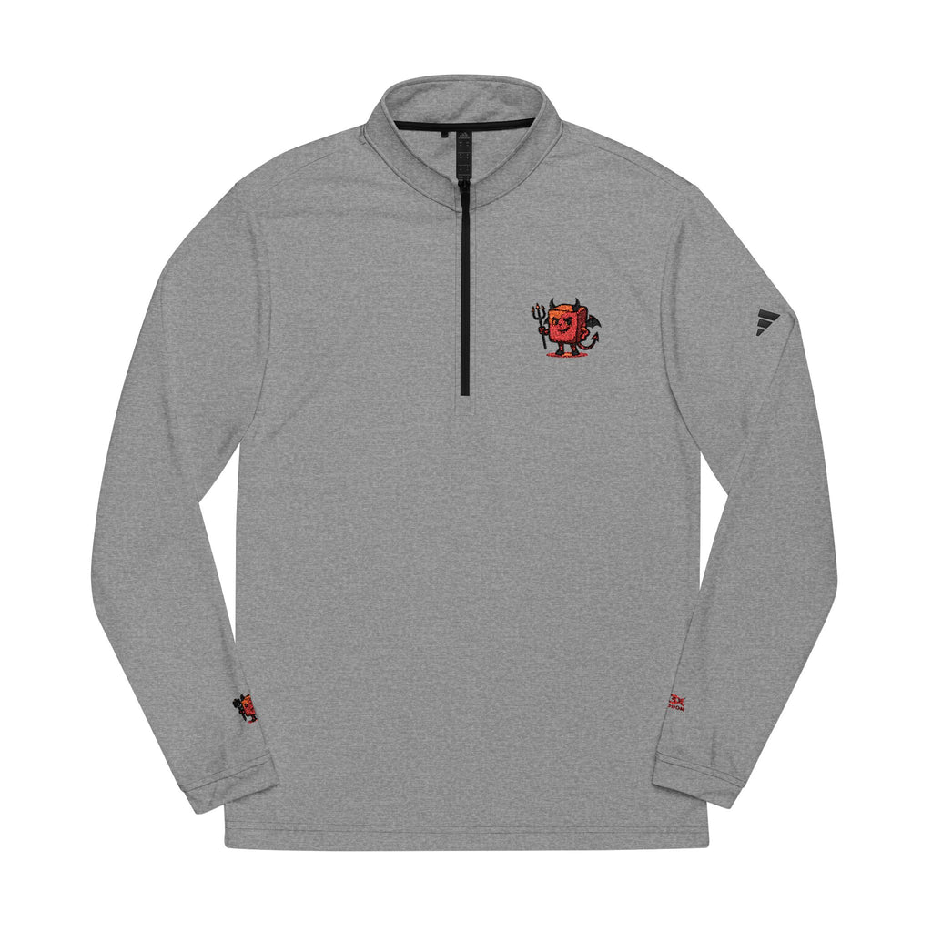 Embroidered Quarter-Zip Pullover — White adidas® Athletic Pullover with Red Floral Heart Patch