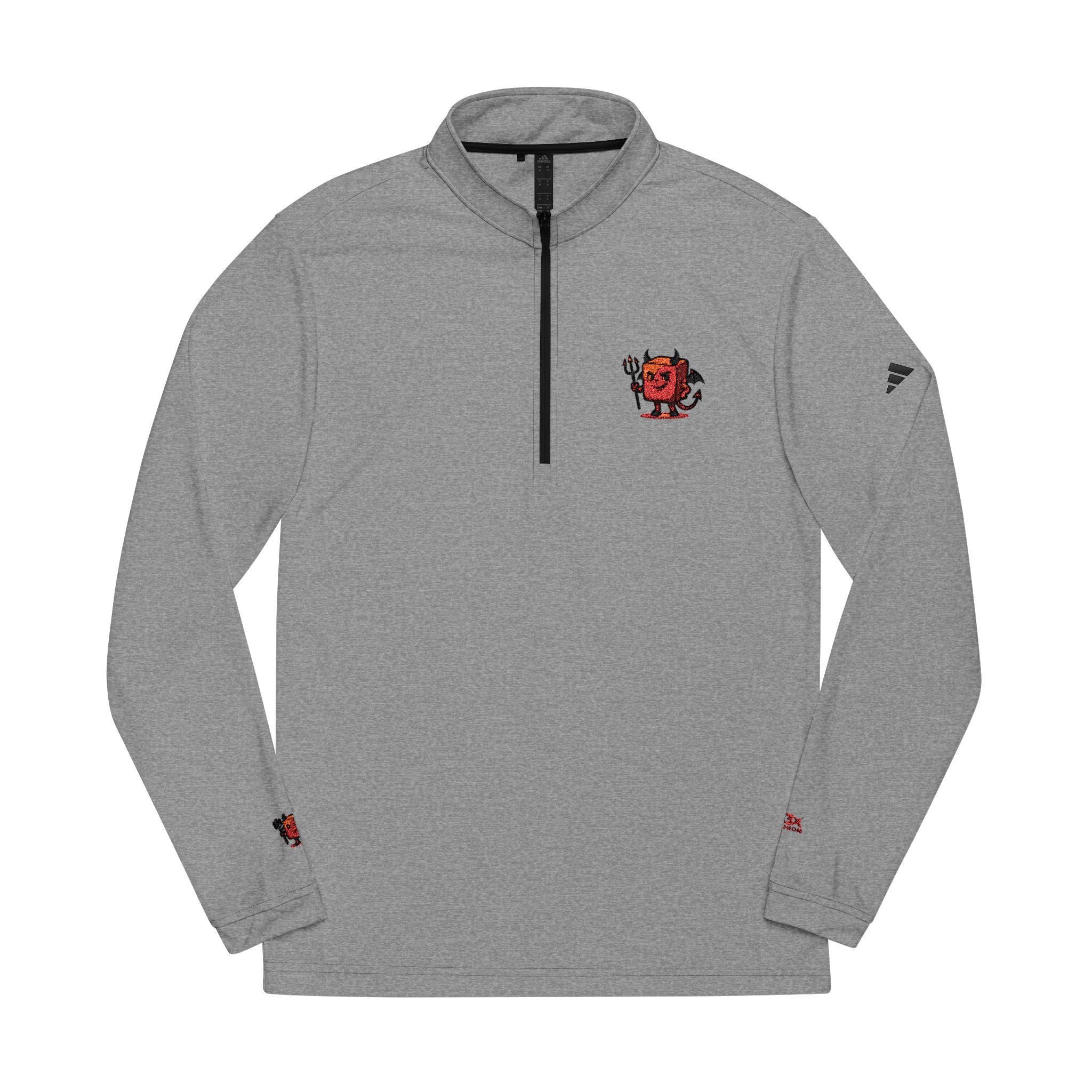 Embroidered Quarter-Zip Pullover — White adidas® Athletic Pullover with Red Floral Heart Patch
