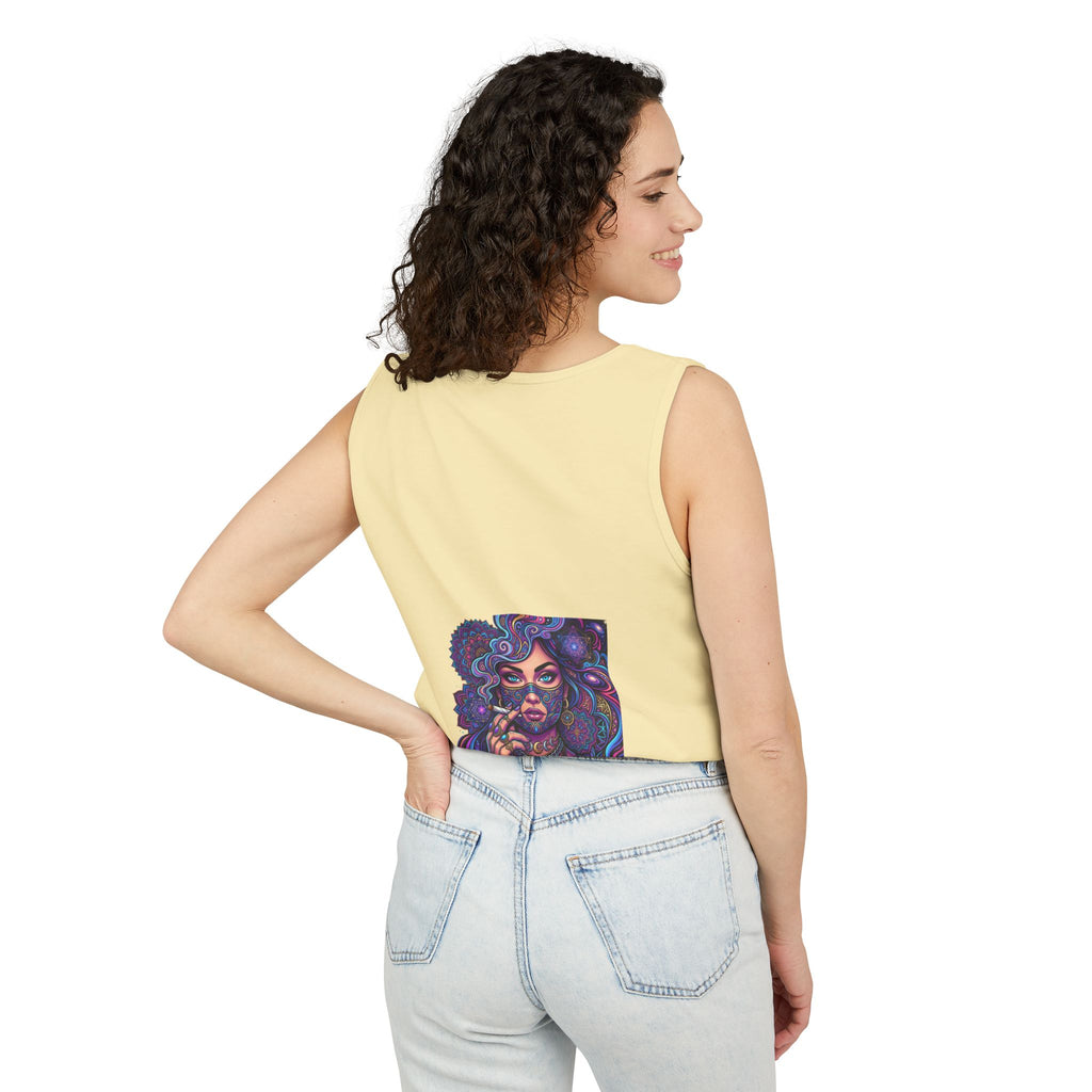 Graphic Tank Top - Colorful Cosmic Woman Illustration