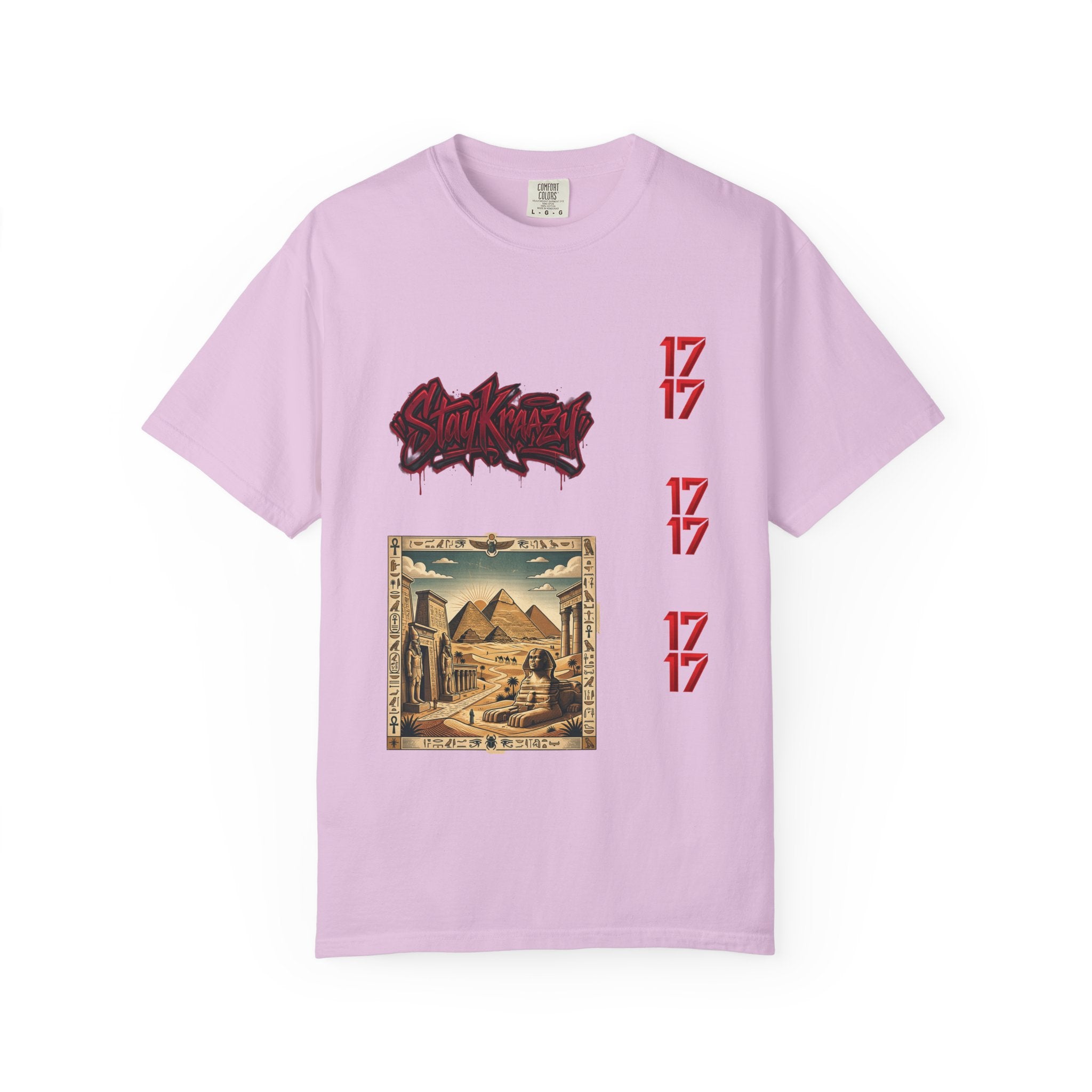 Graphic T-Shirt — Vintage Pyramid Collage with 'Wanted' Drip Design