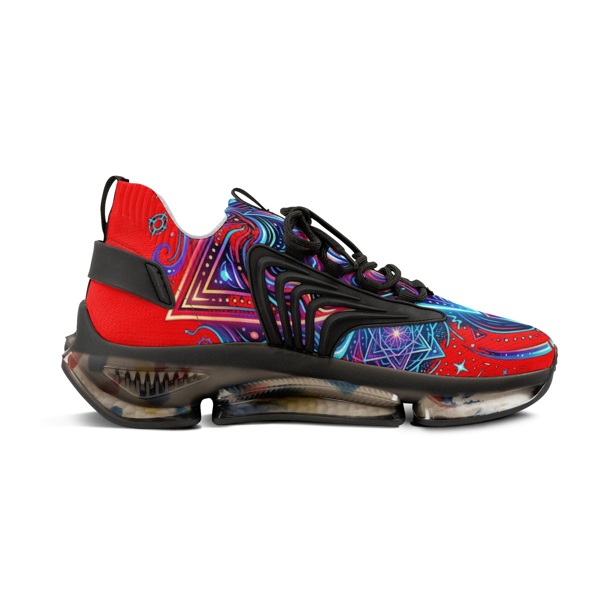 Mesh Sneakers — Bold Cosmic Geometric Print Athletic Shoes